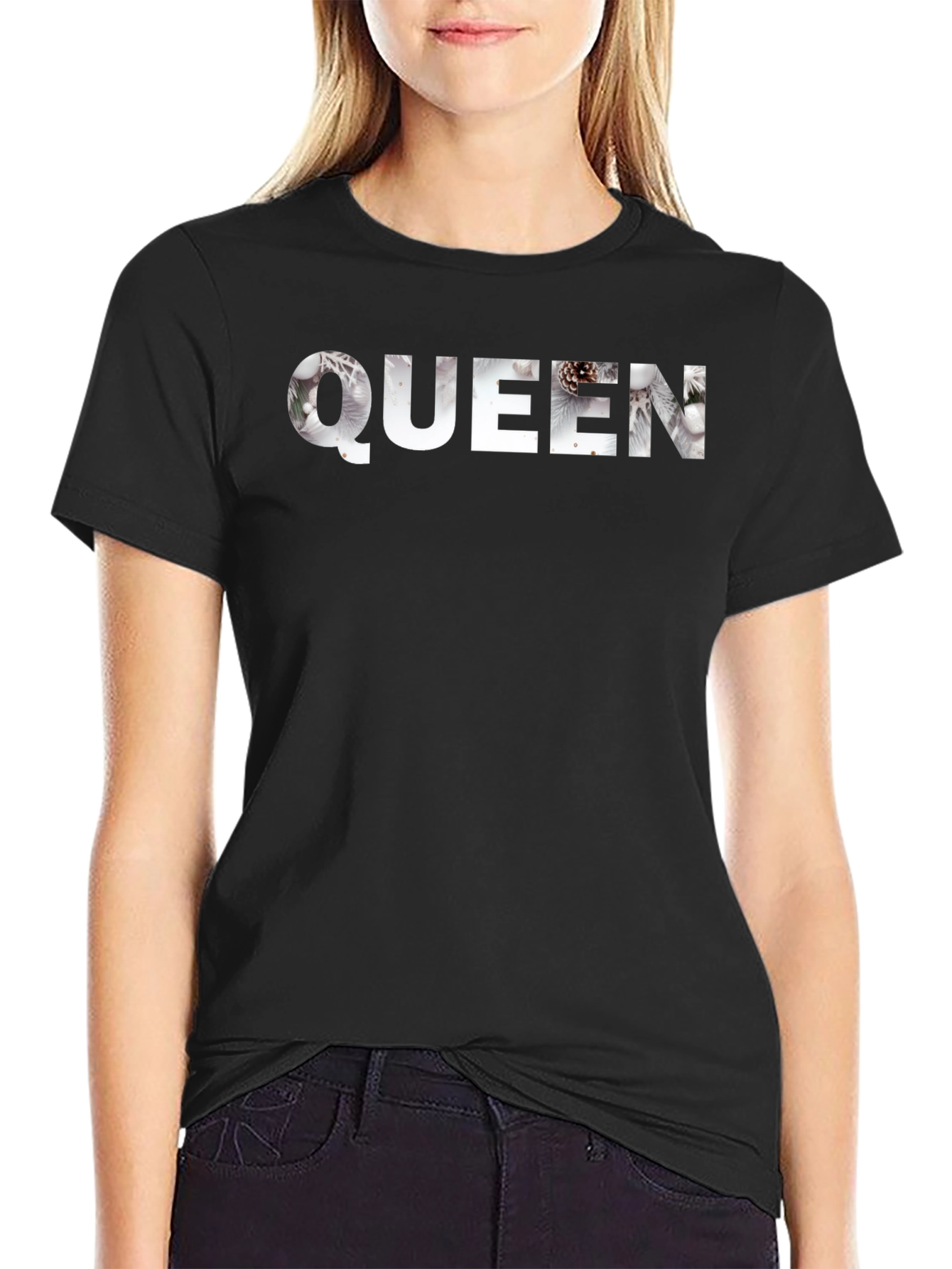 Queen Winter Scene Black T-Shirt