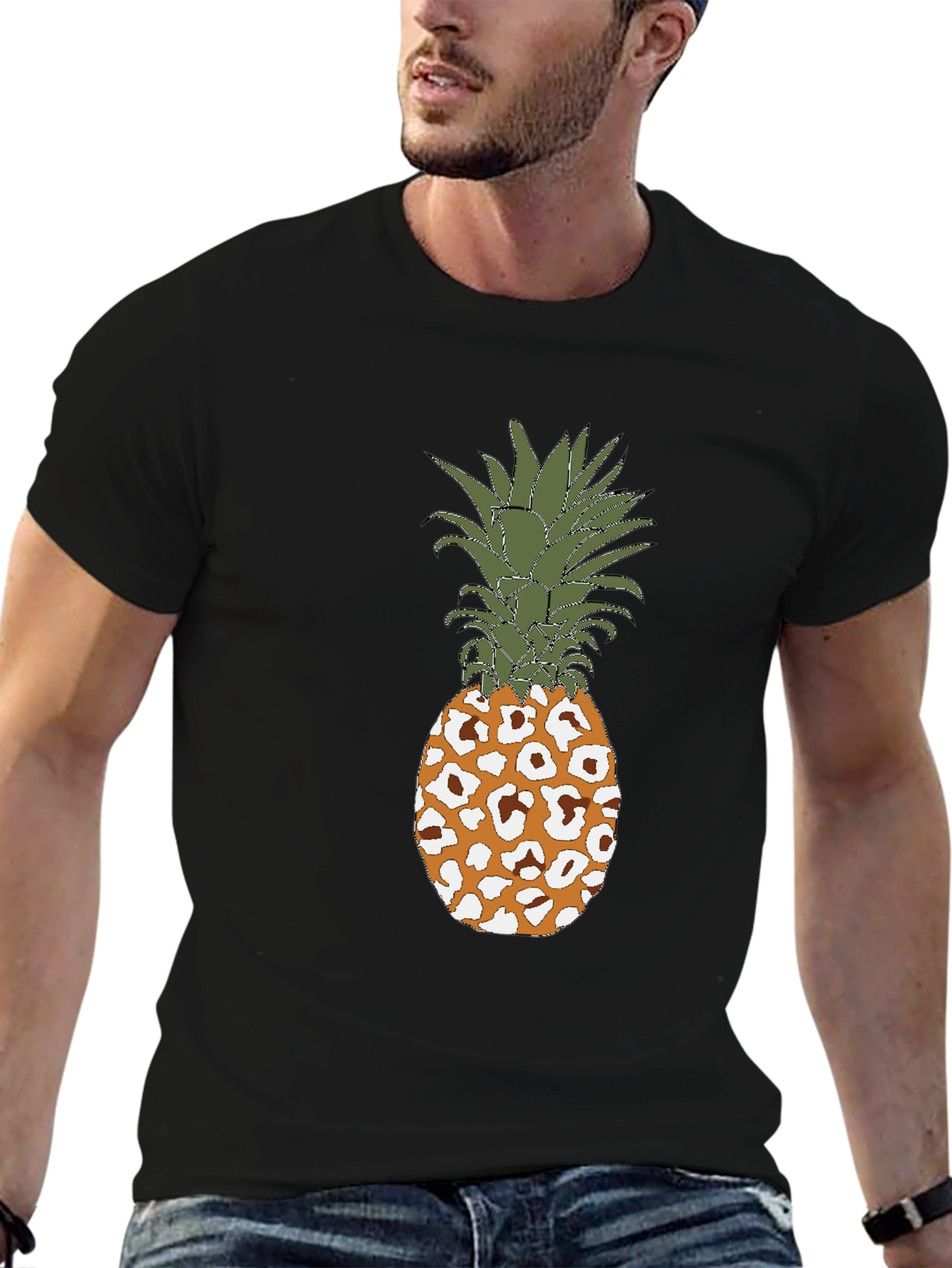 Mens Pineapple Leopard Print Graphic T-Shirt
