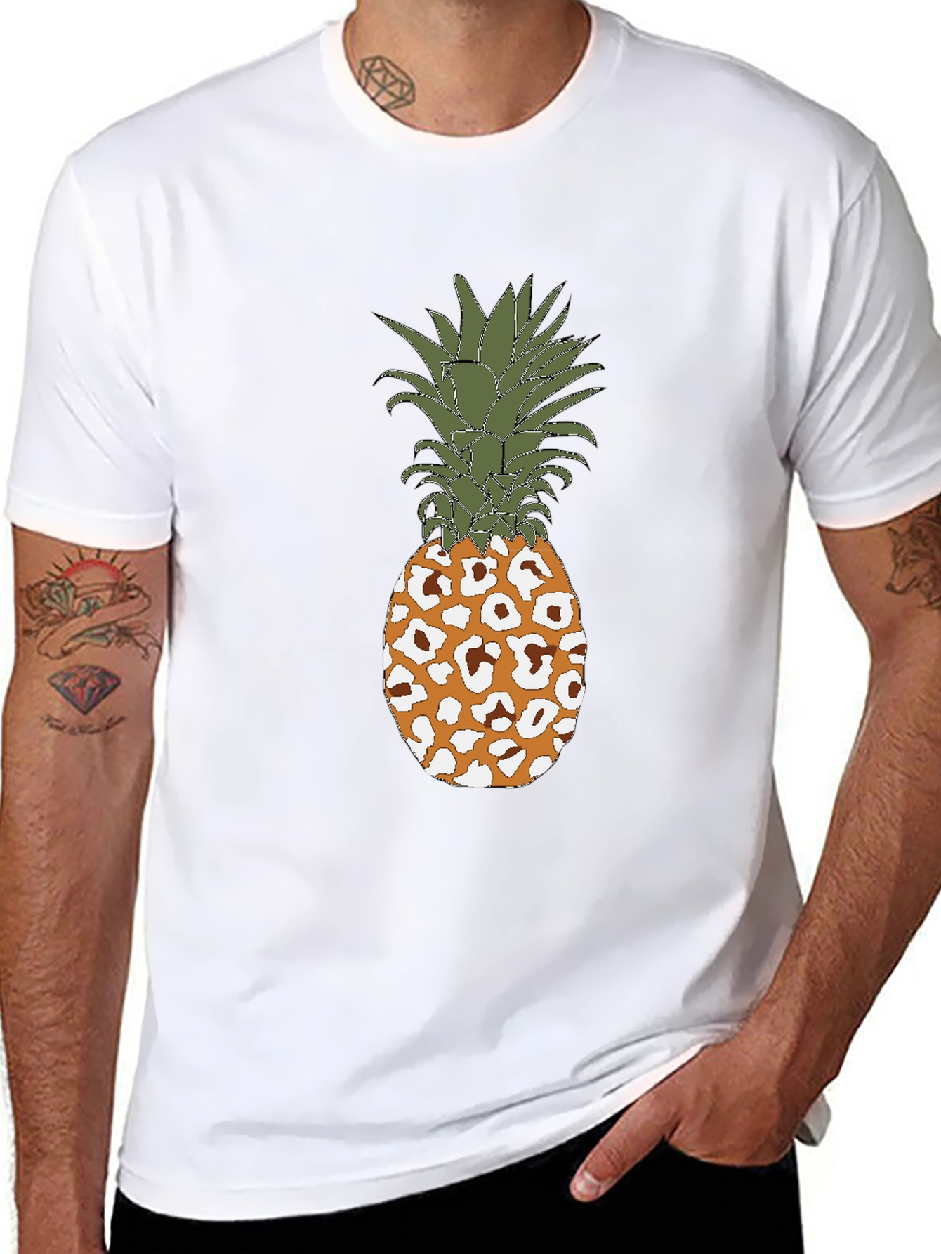 Mens Pineapple Leopard Print Graphic T-Shirt