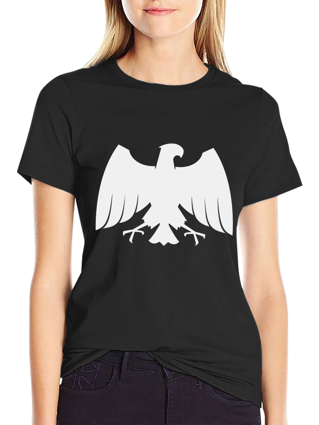 Black T-Shirt with White Eagle Graphic