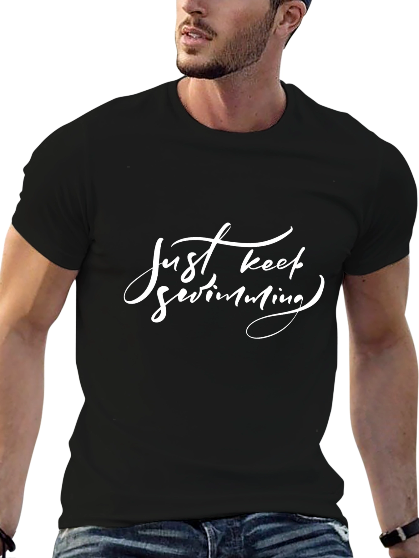 Just Keep Swimming Black Graphic Tee