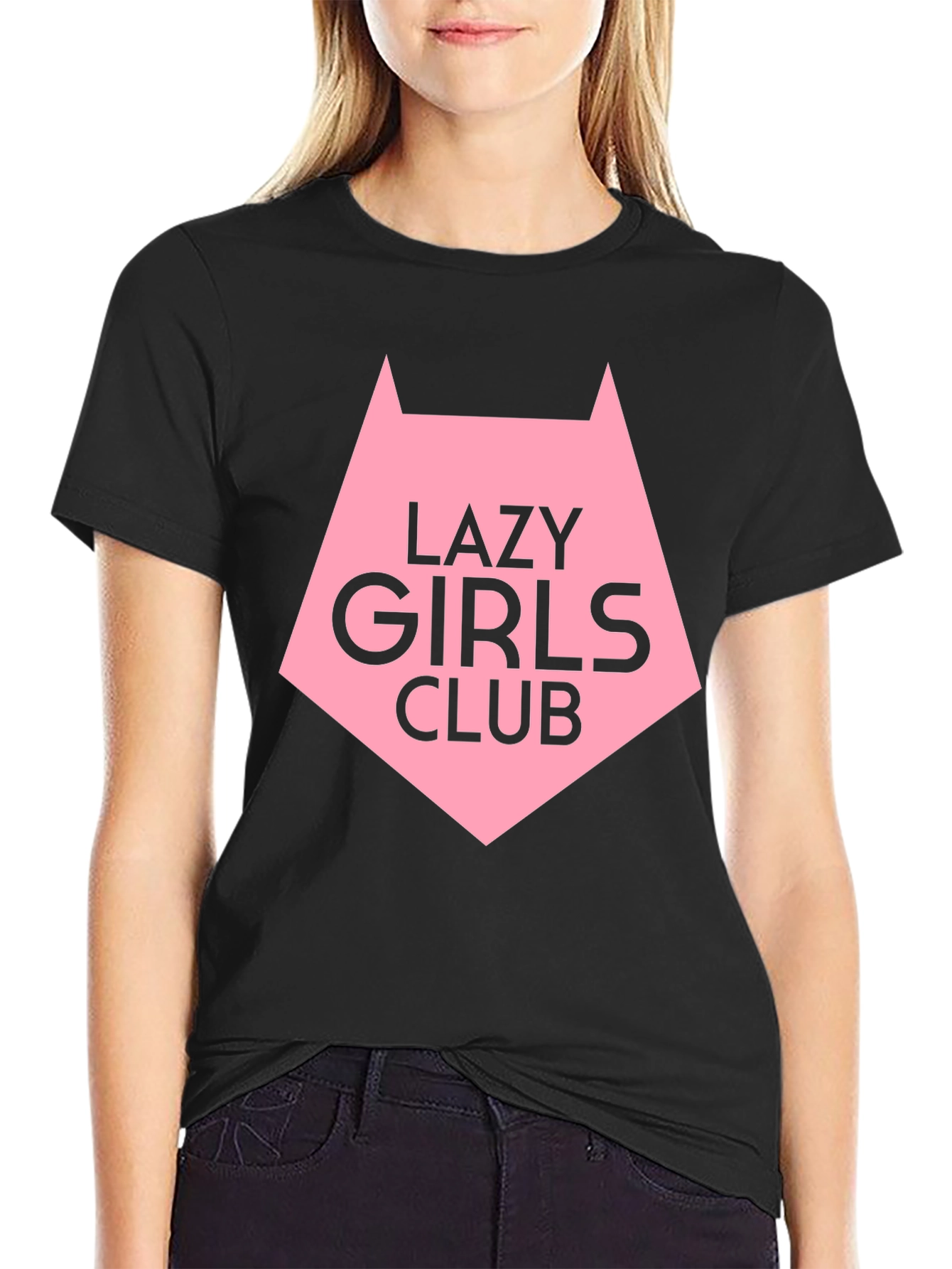 Lazy Girls Club Graphic Tee - Black Cotton T-Shirt
