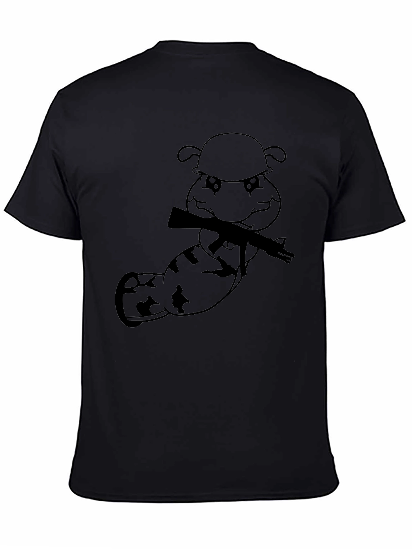 Cartoon Soldier Worm Graphic Tee - Black