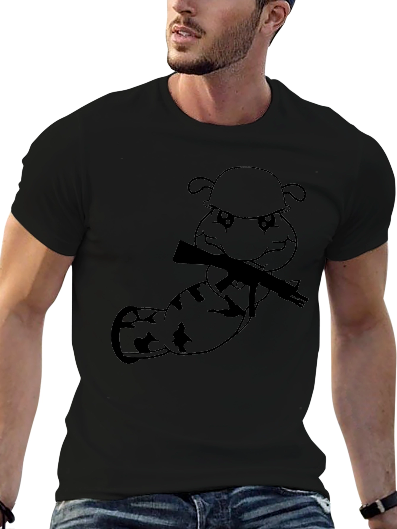 Cartoon Soldier Worm Graphic Tee - Black