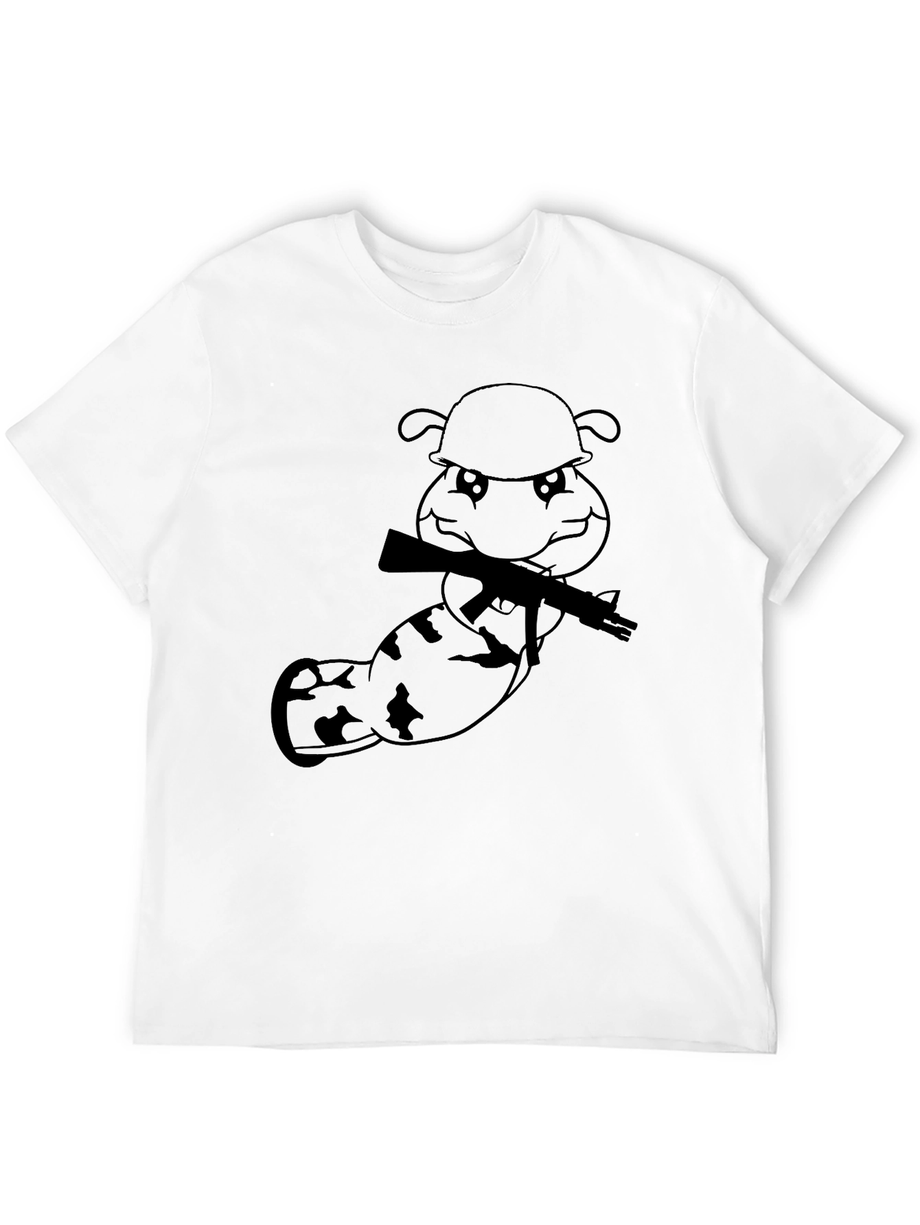 Cartoon Soldier Worm Graphic Tee - Black