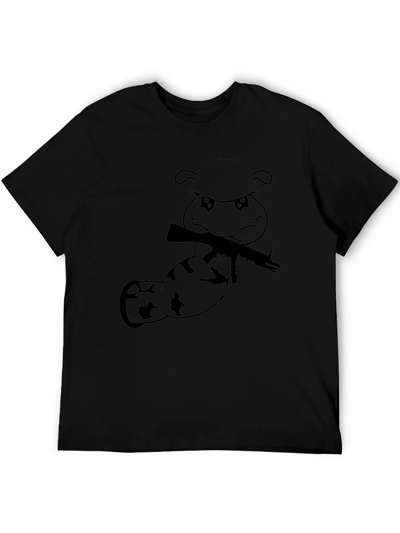 Cartoon Soldier Worm Graphic Tee - Black