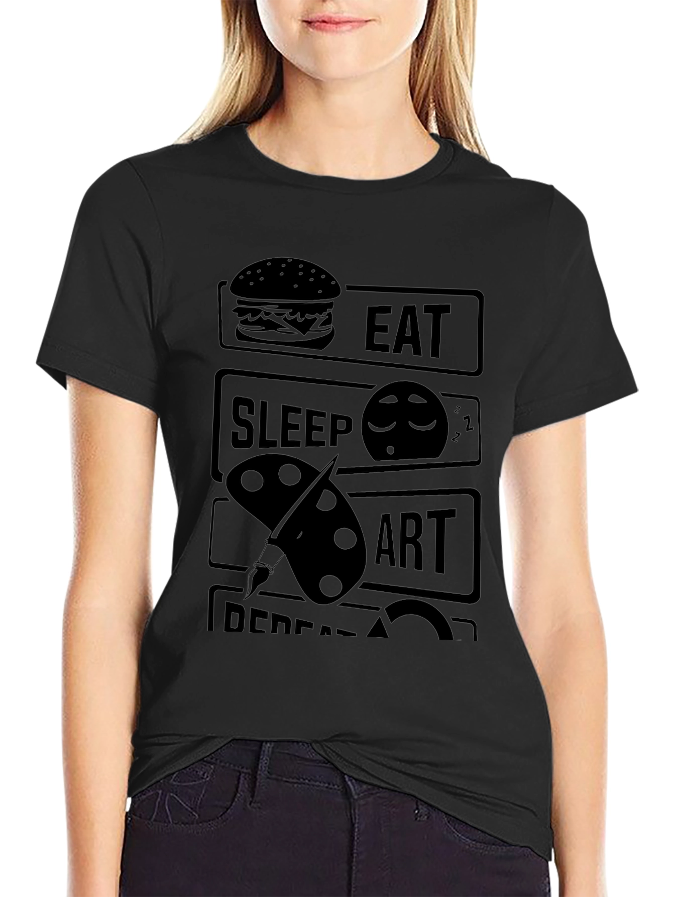 Eat Sleep Art Repeat Black Graphic T-Shirt