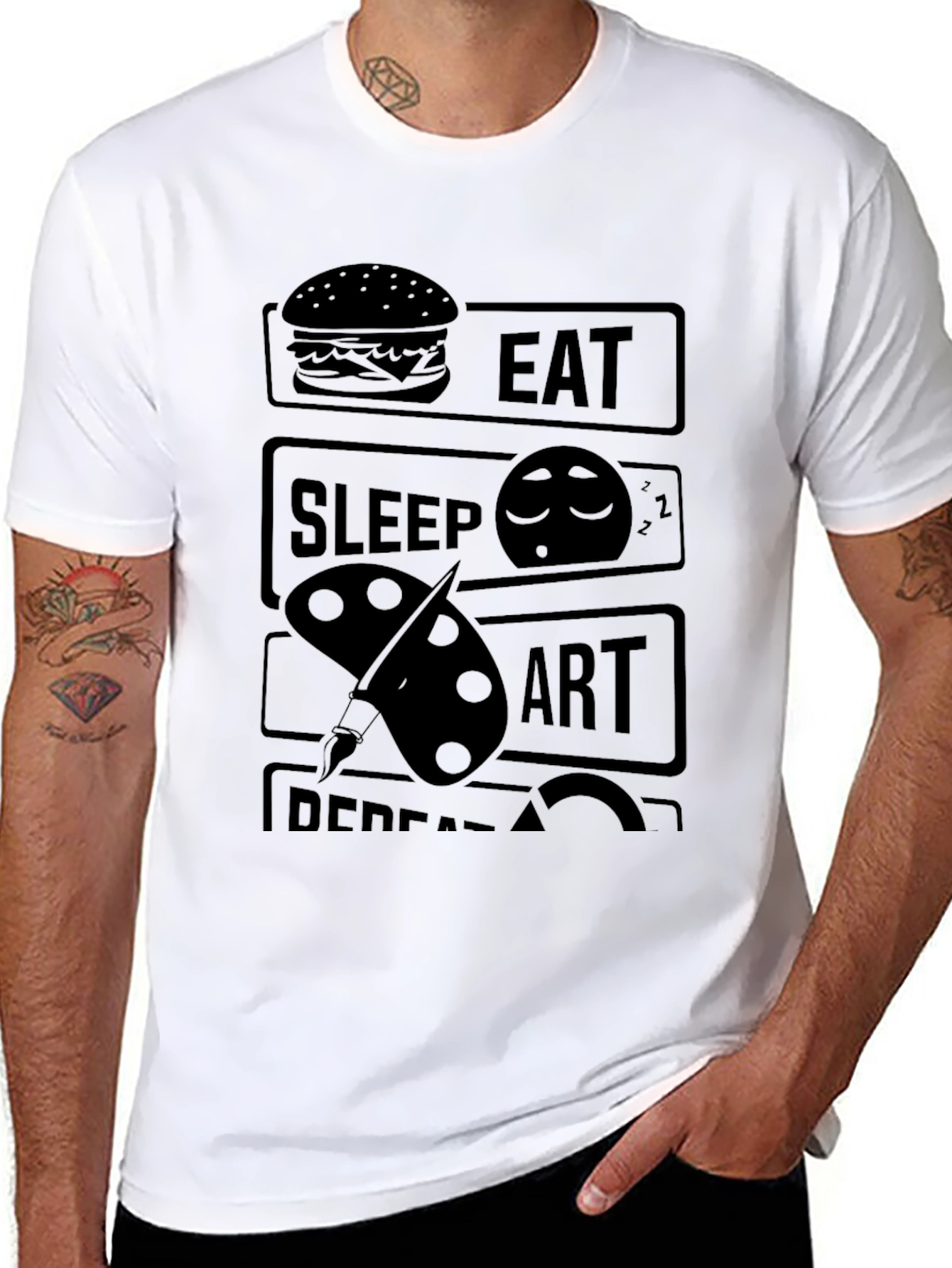 Eat Sleep Art Repeat Black Graphic T-Shirt