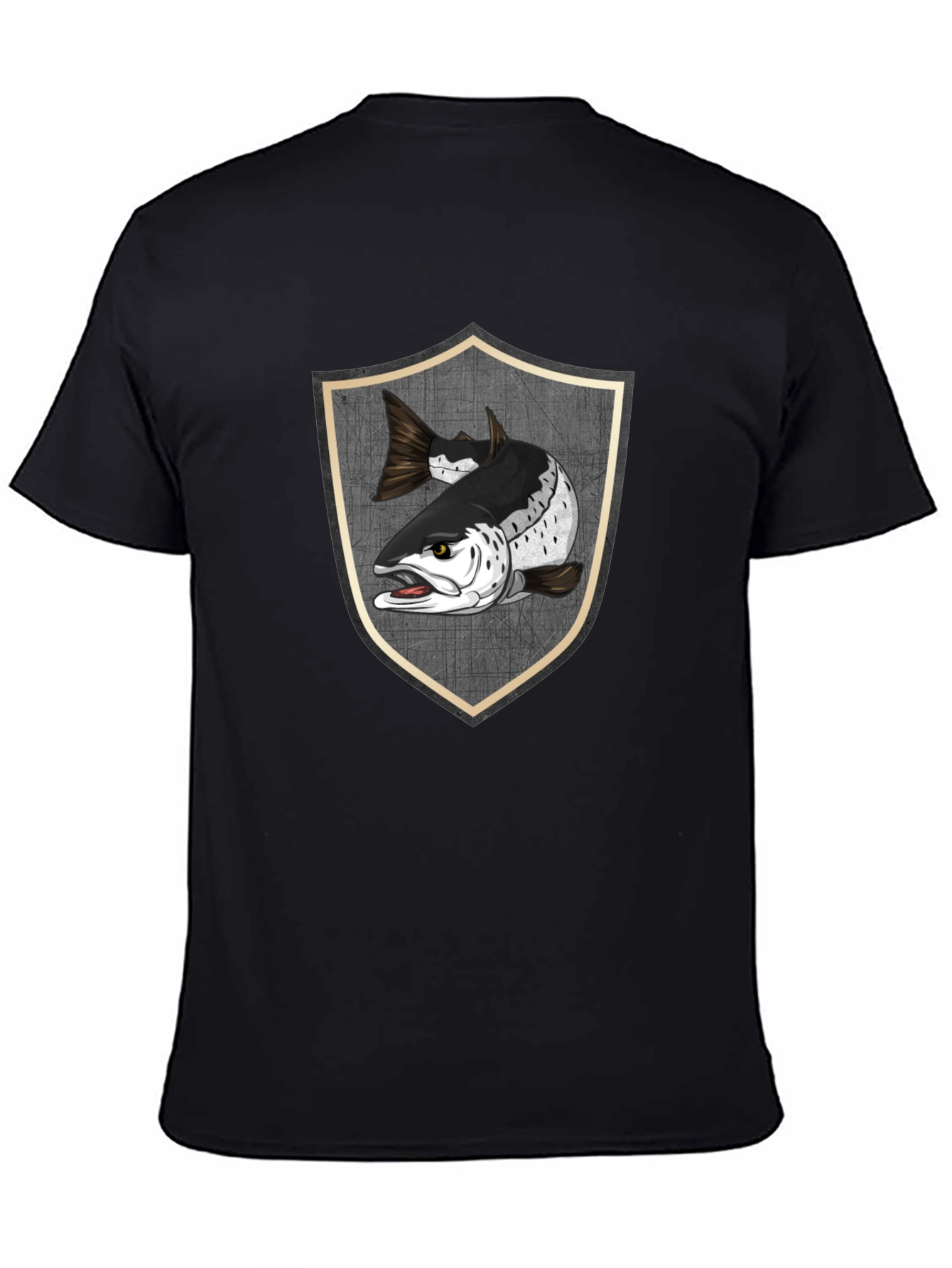 Black T-Shirt with Fish Shield Graphic