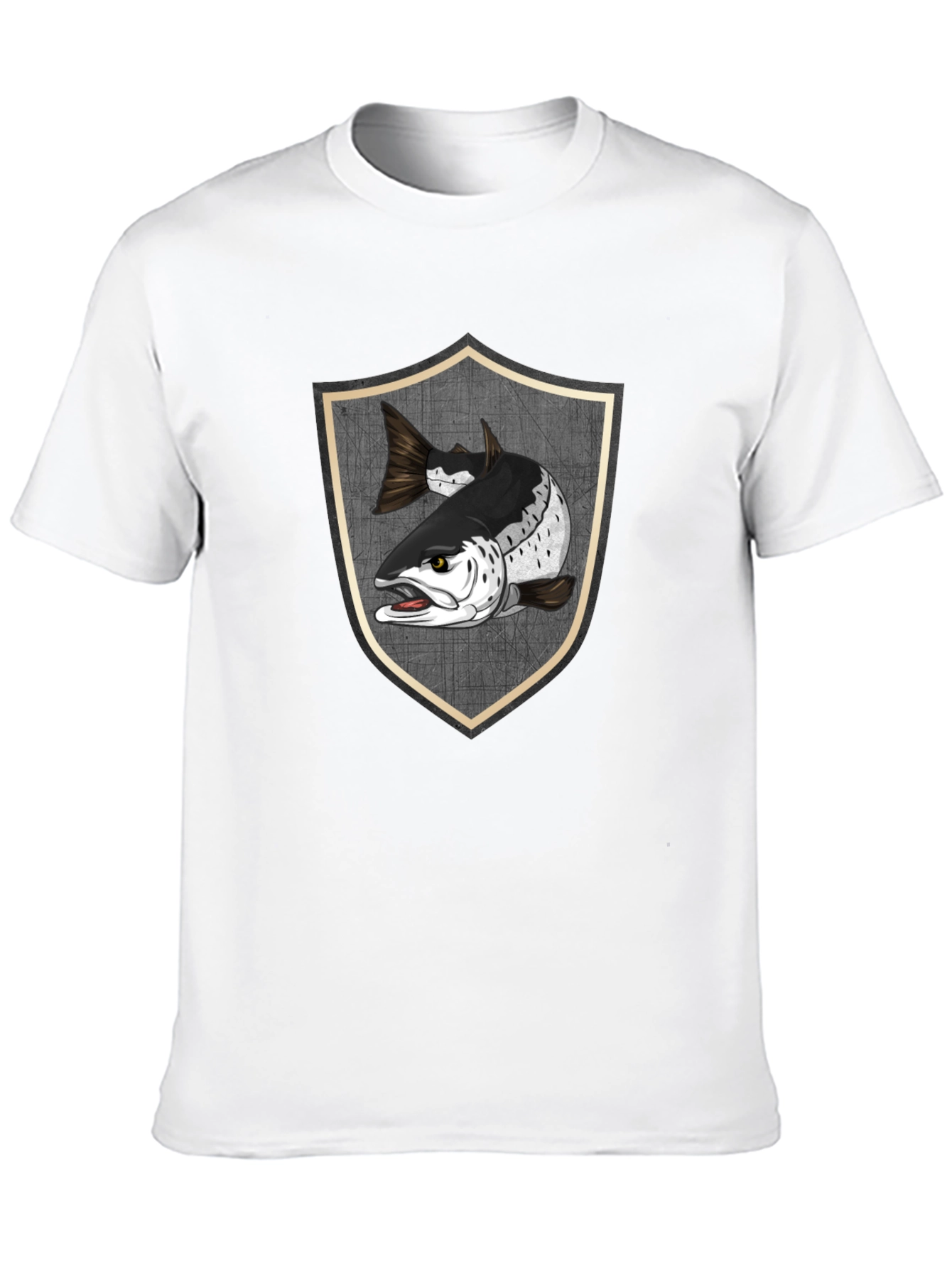 Black T-Shirt with Fish Shield Graphic