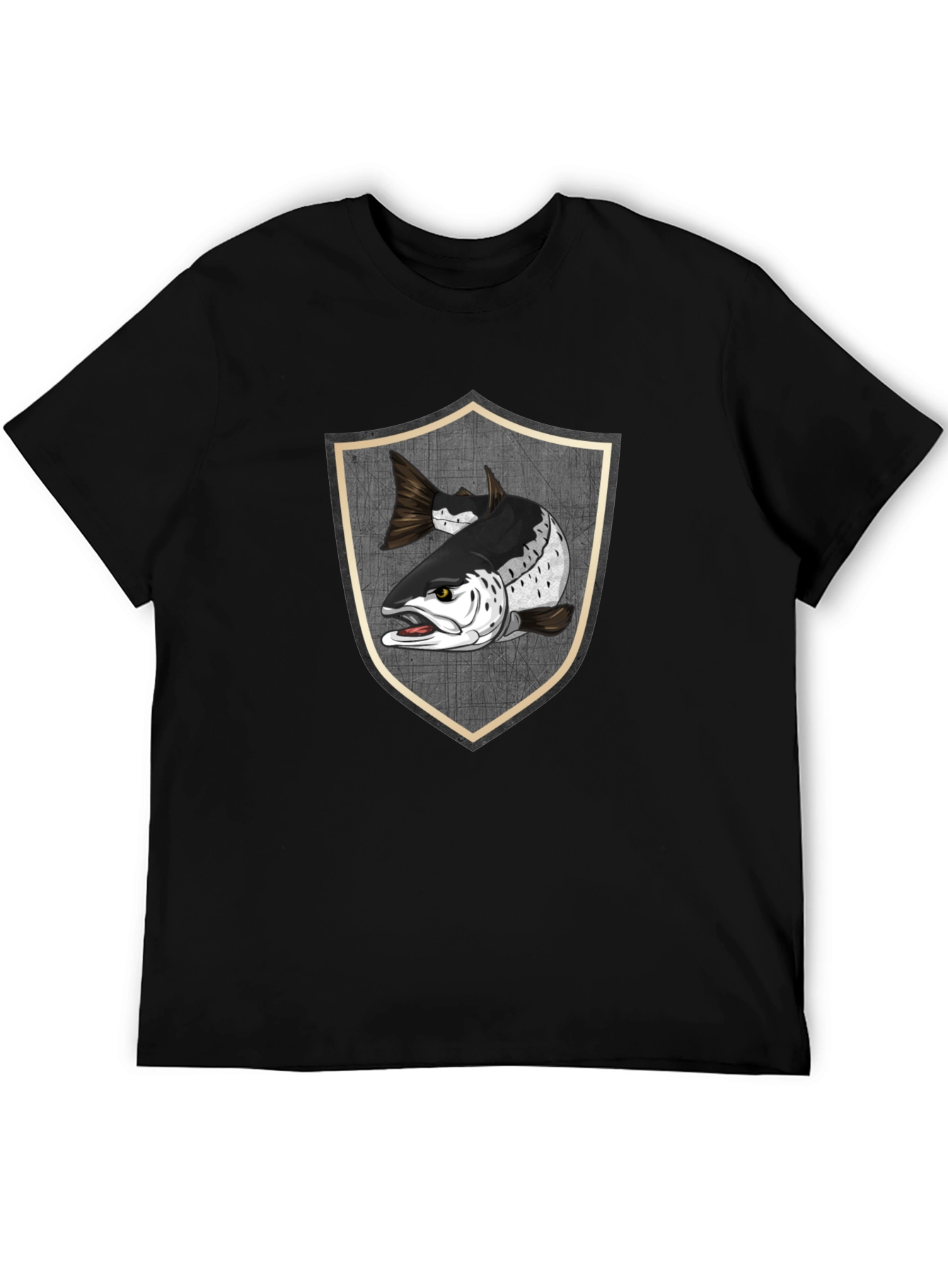 Black T-Shirt with Fish Shield Graphic