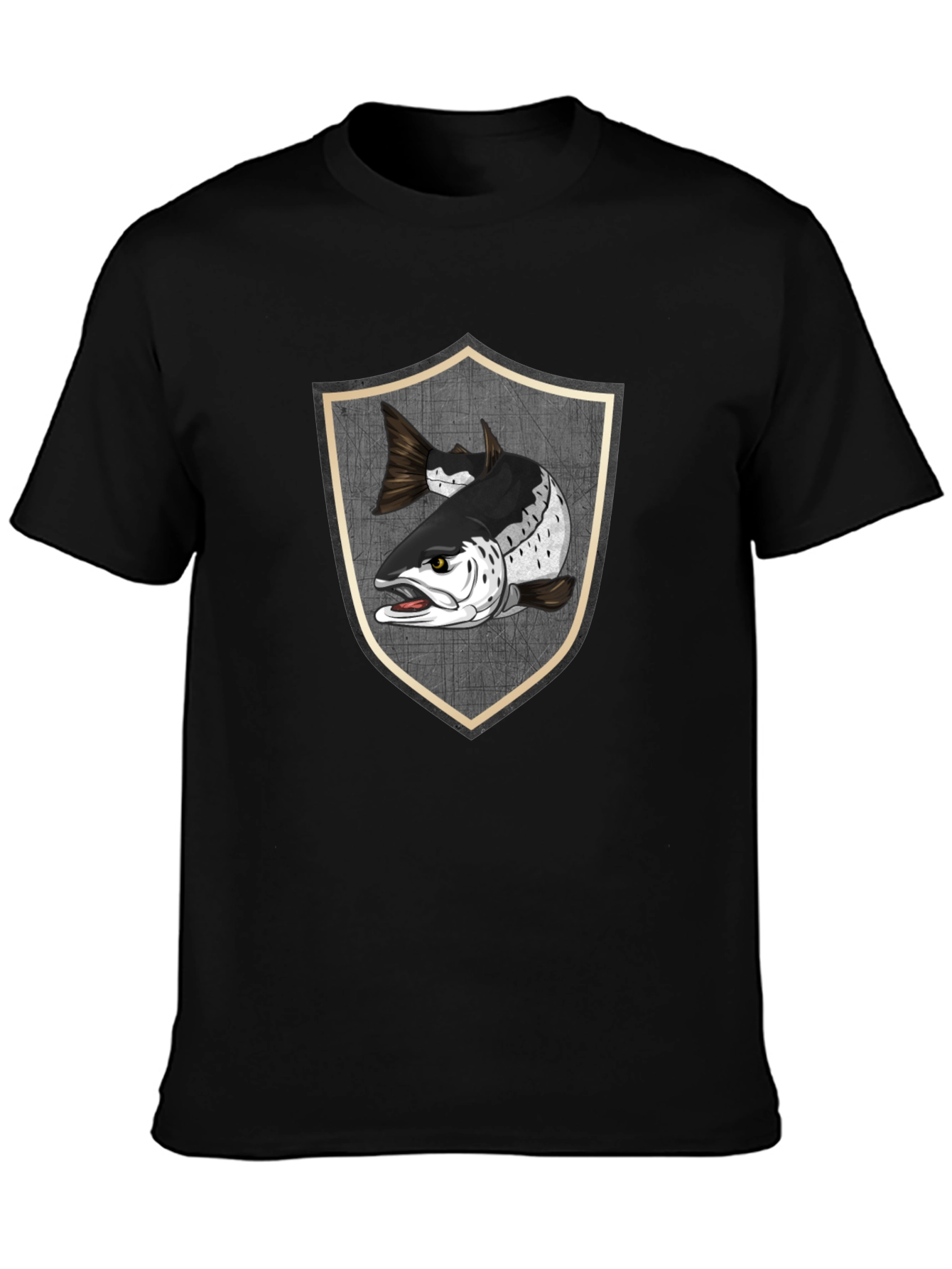Black T-Shirt with Fish Shield Graphic