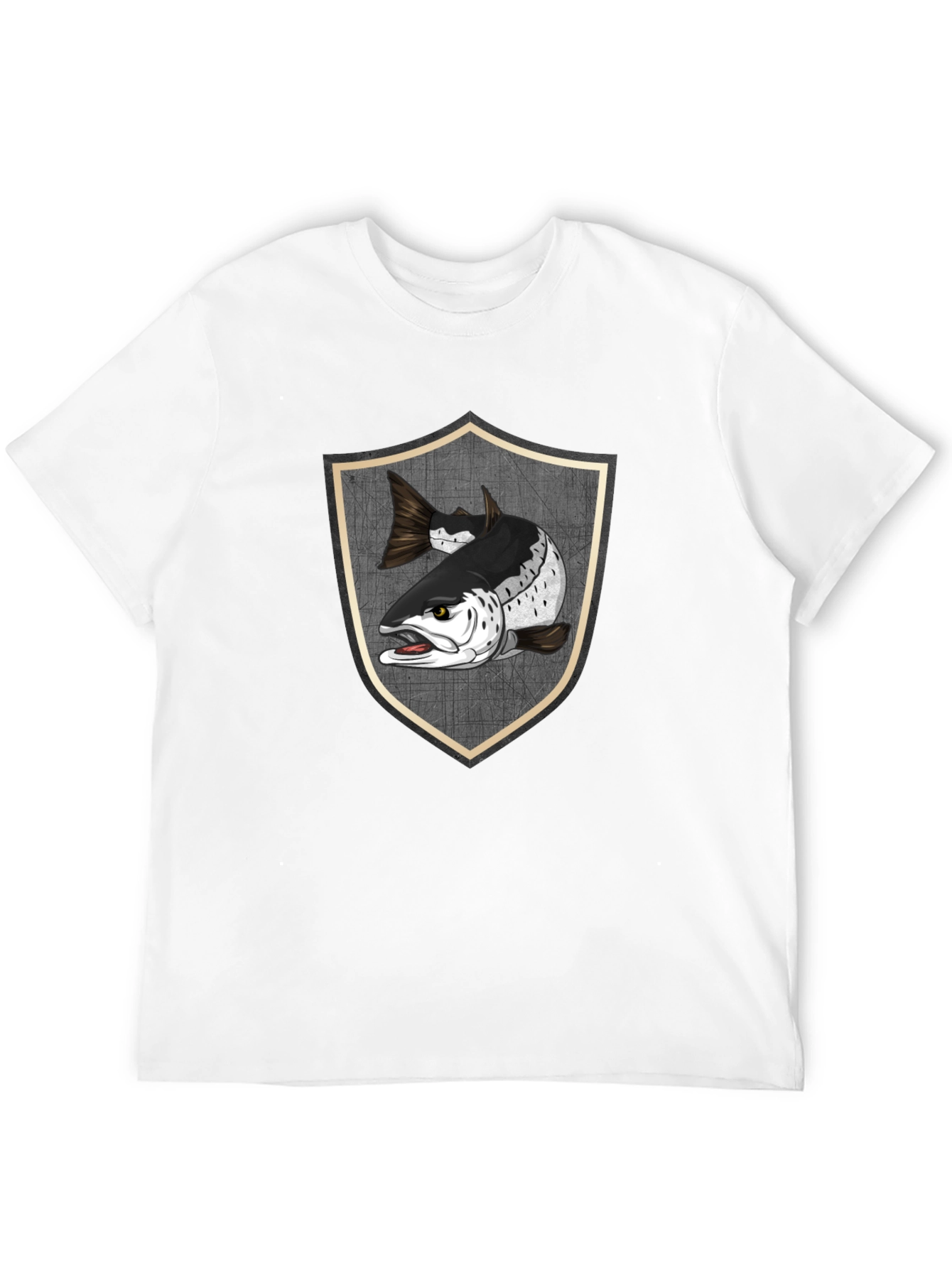 Black T-Shirt with Fish Shield Graphic