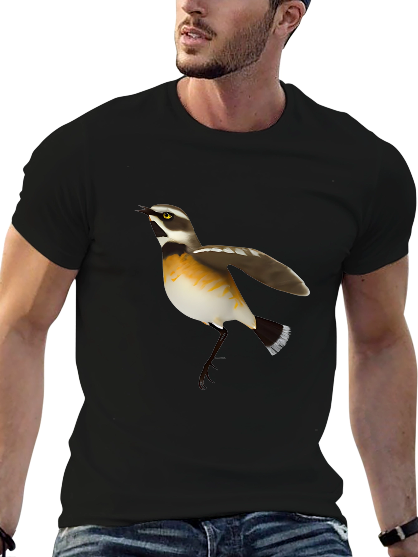 Bird Graphic Tee - Black Cotton Casual T-Shirt