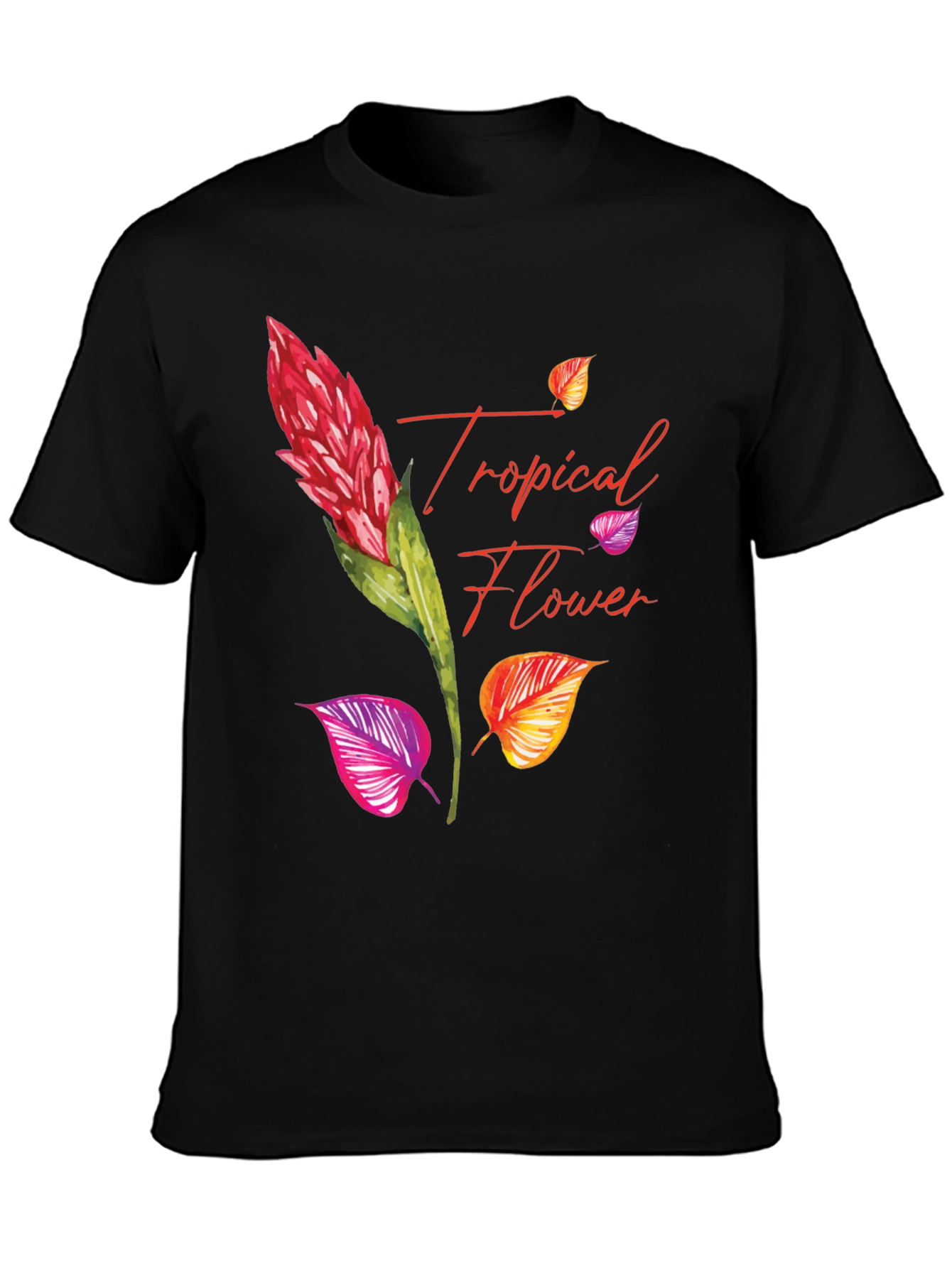 Tropical Flower Print Black T-Shirt