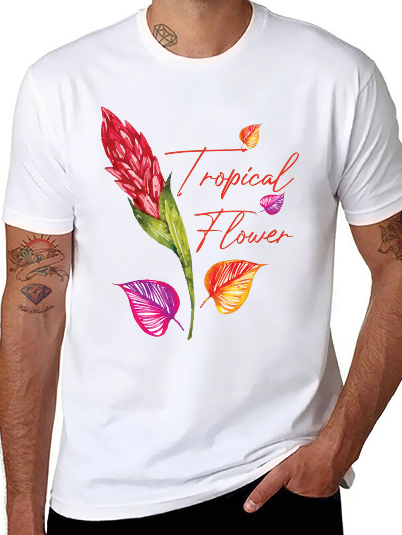 Tropical Flower Print Black T-Shirt