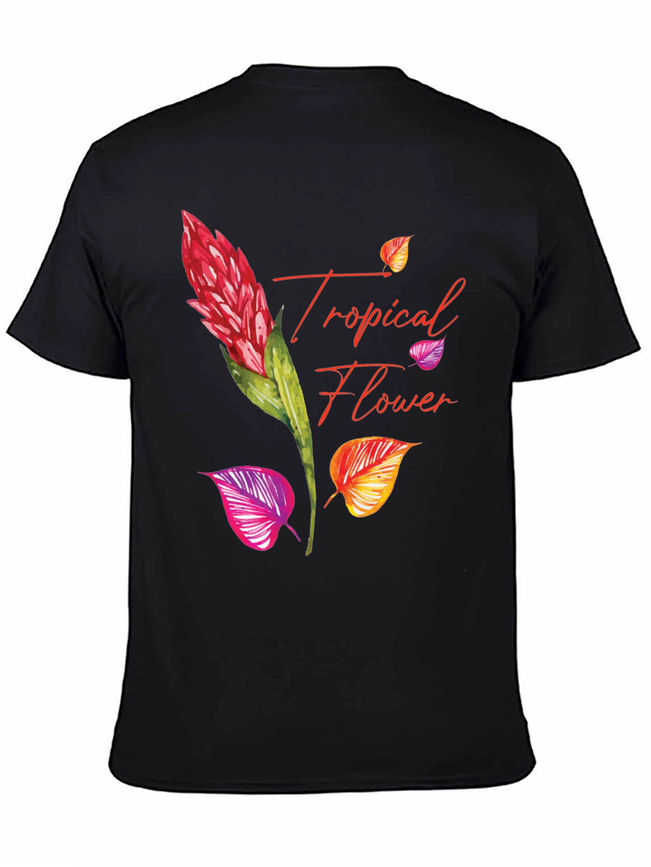 Tropical Flower Print Black T-Shirt