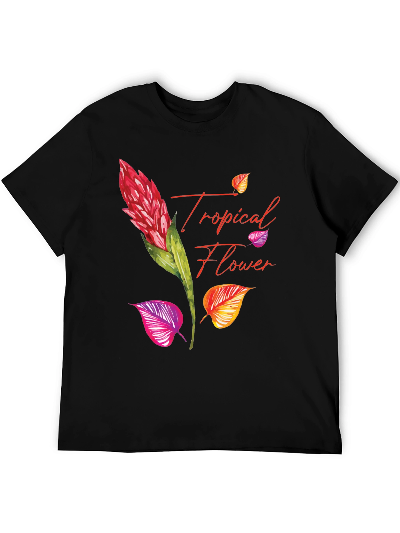 Tropical Flower Print Black T-Shirt