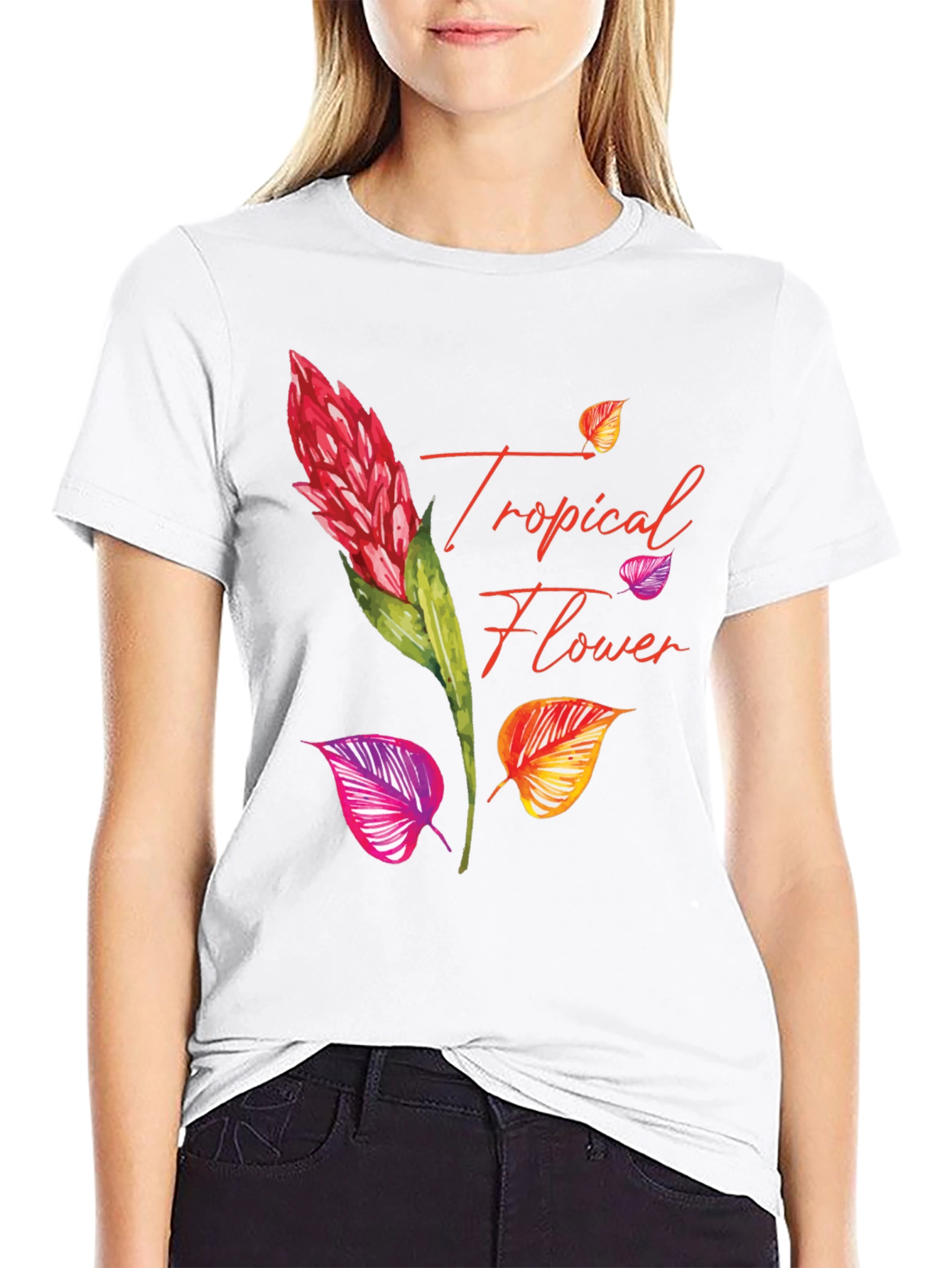 Tropical Flower Print Black T-Shirt