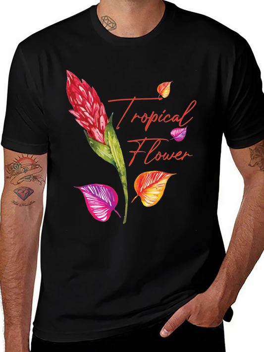 Tropical Flower Print Black T-Shirt