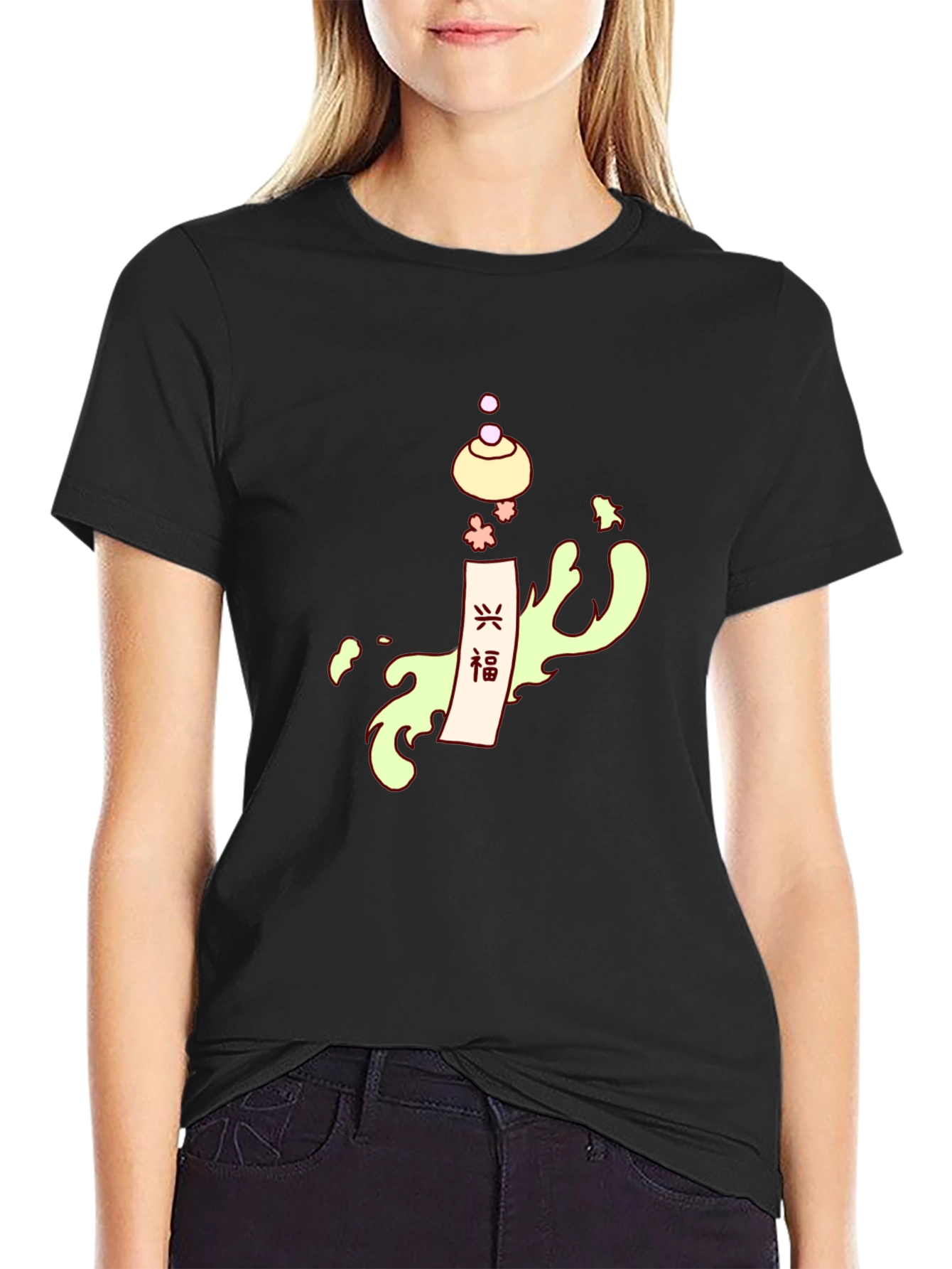 Stylish Black Tee with Japanese-Inspired Graphic