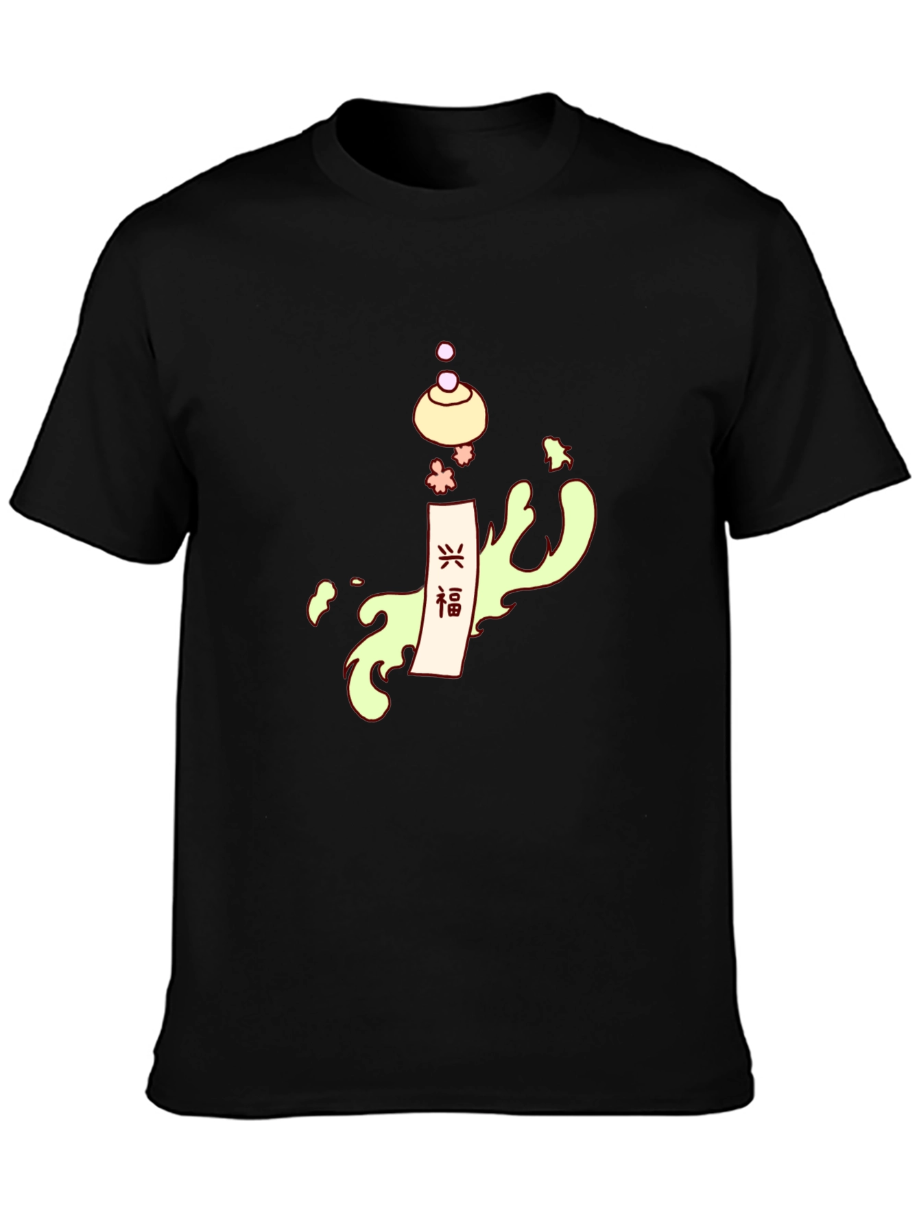 Stylish Black Tee with Japanese-Inspired Graphic