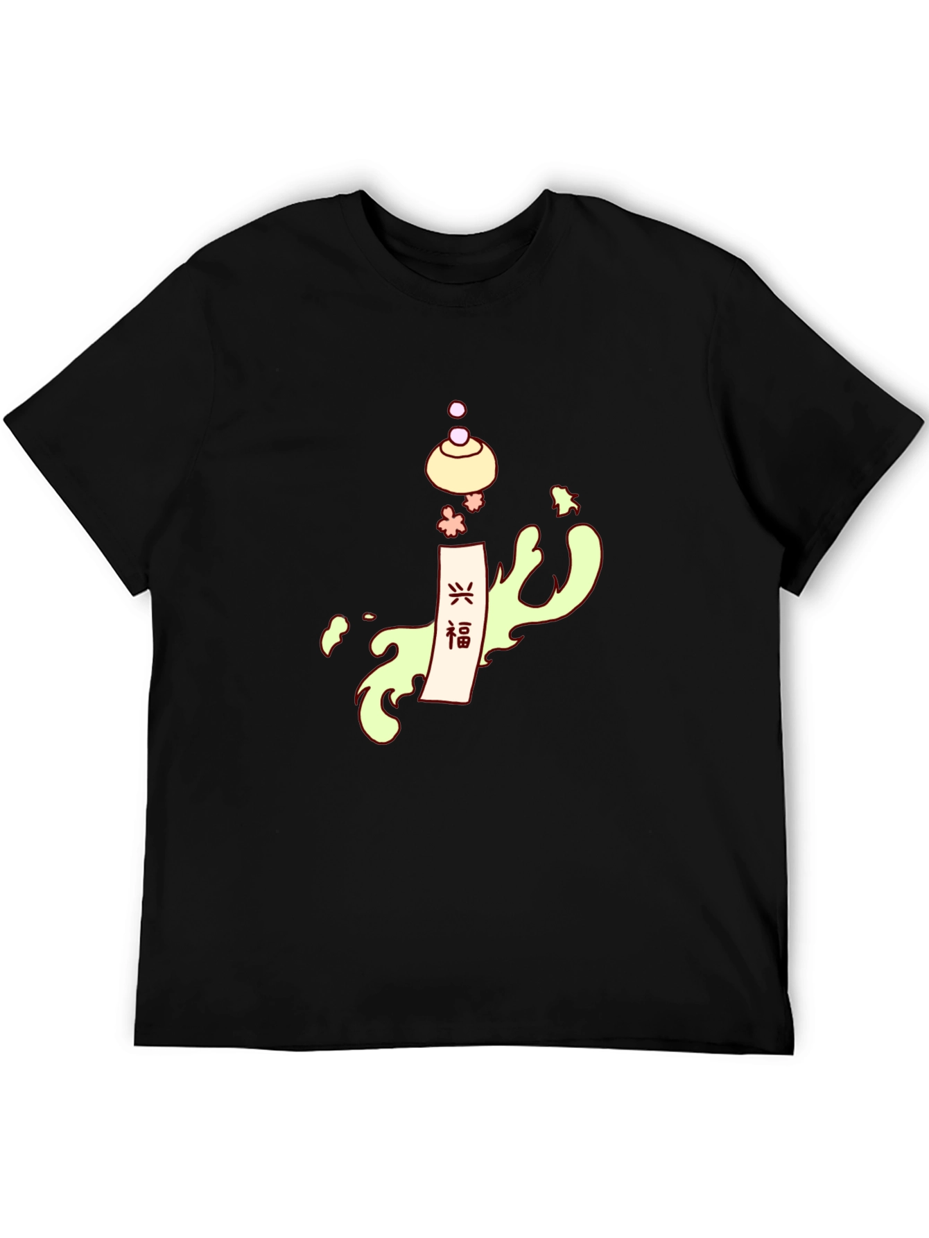 Stylish Black Tee with Japanese-Inspired Graphic