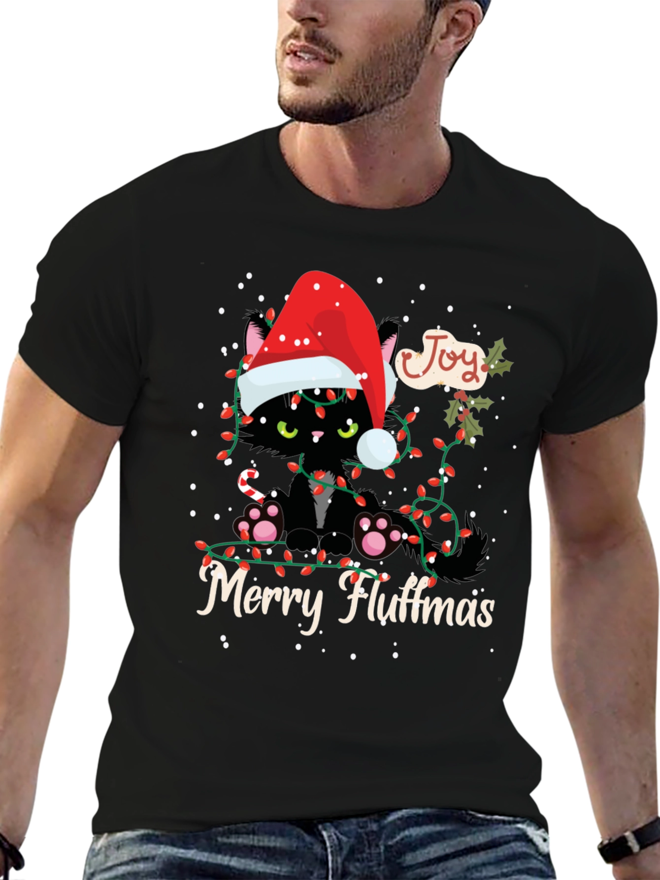 Merry Fluffmas Black Cat T-Shirt Holiday Gift