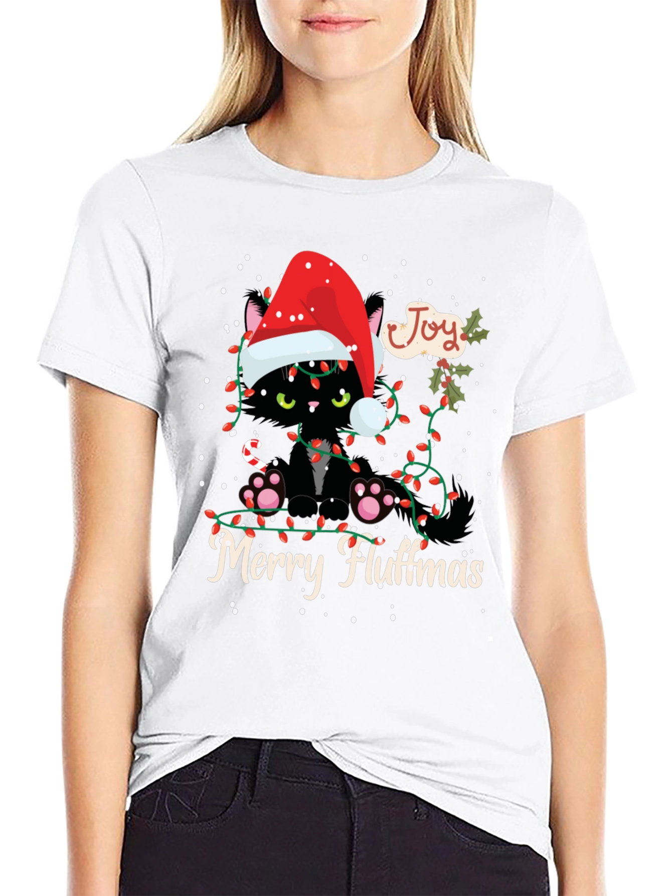 Merry Fluffmas Black Cat T-Shirt Holiday Gift