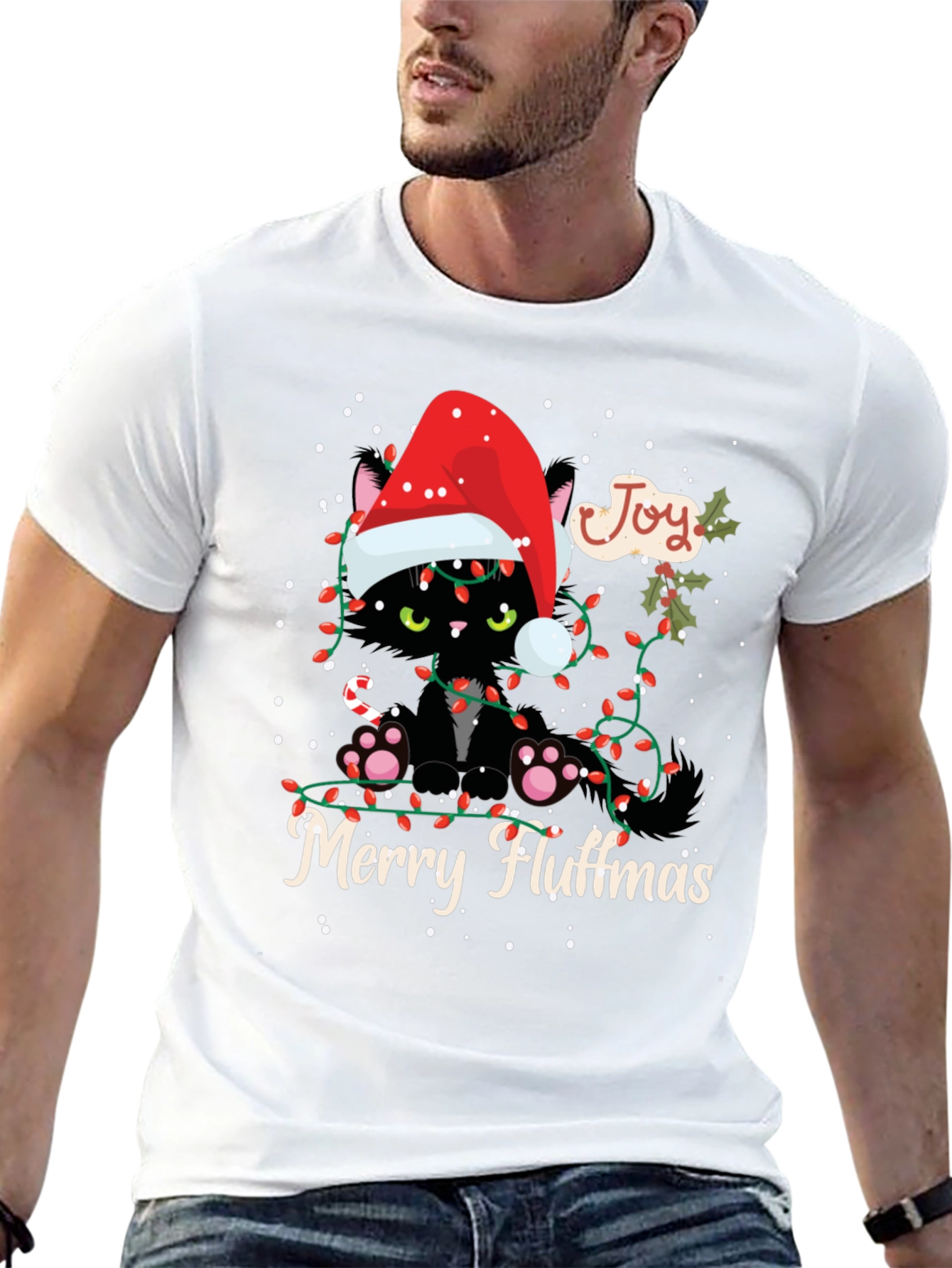 Merry Fluffmas Black Cat T-Shirt Holiday Gift
