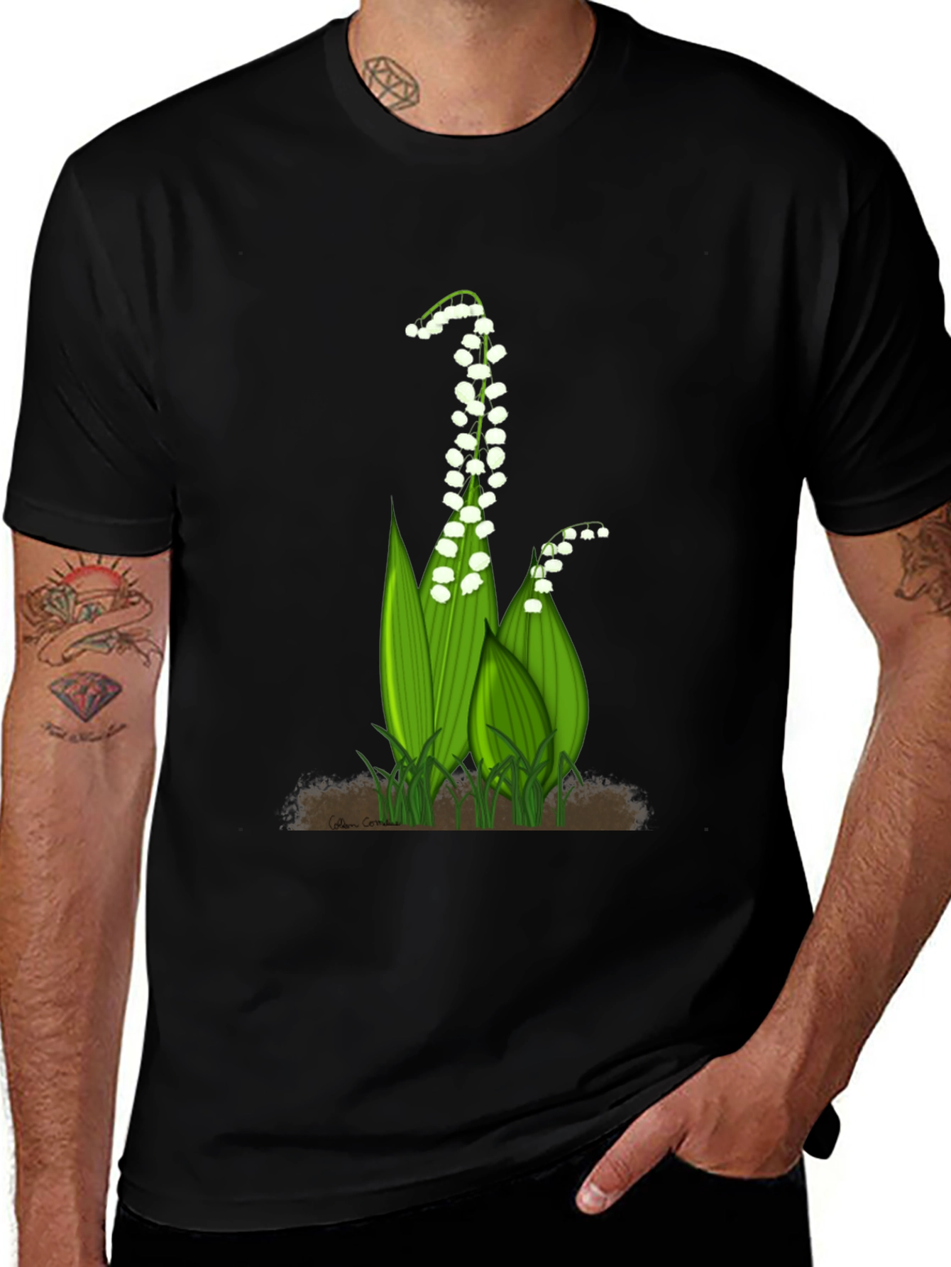 Lily of the Valley Graphic Tee - Black Cotton
