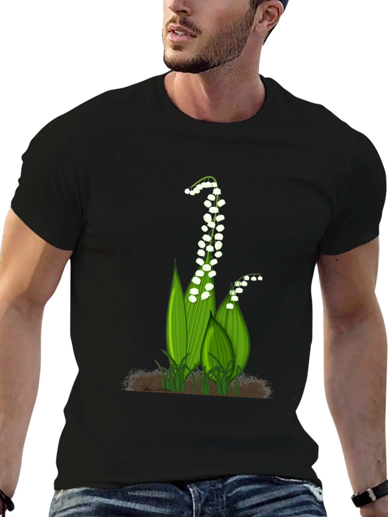 Lily of the Valley Graphic Tee - Black Cotton