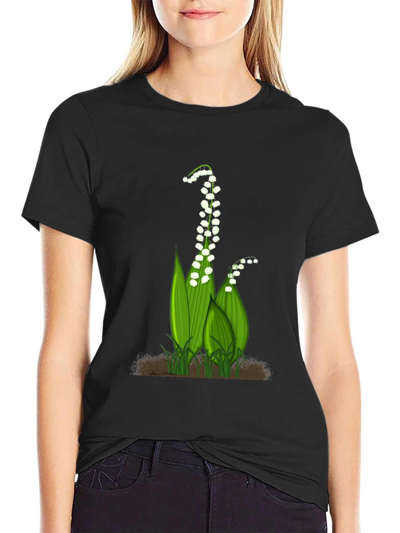 Lily of the Valley Graphic Tee - Black Cotton
