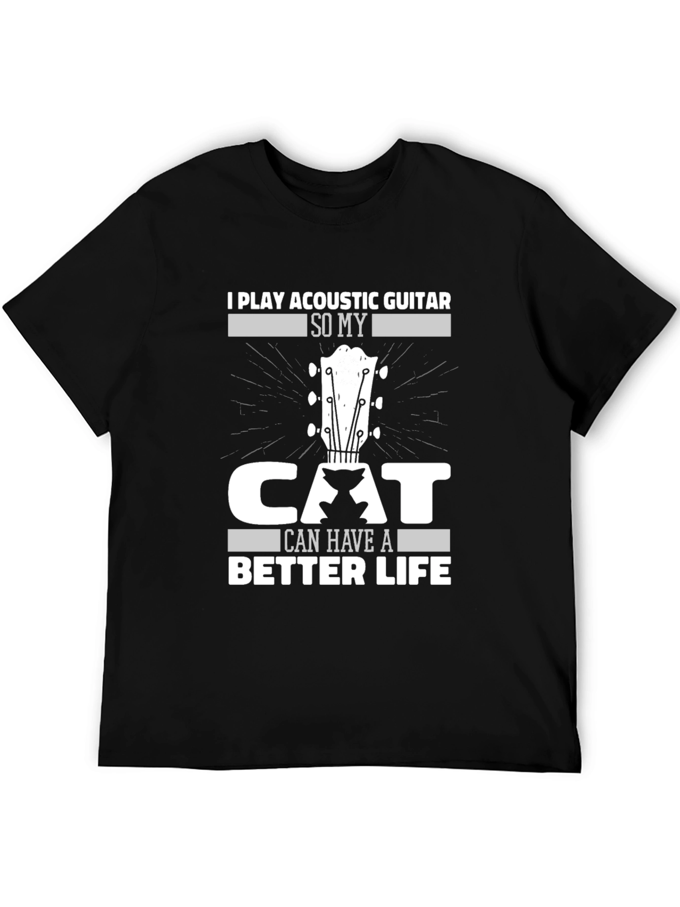 Acoustic Guitar Cat Lover Black T-Shirt