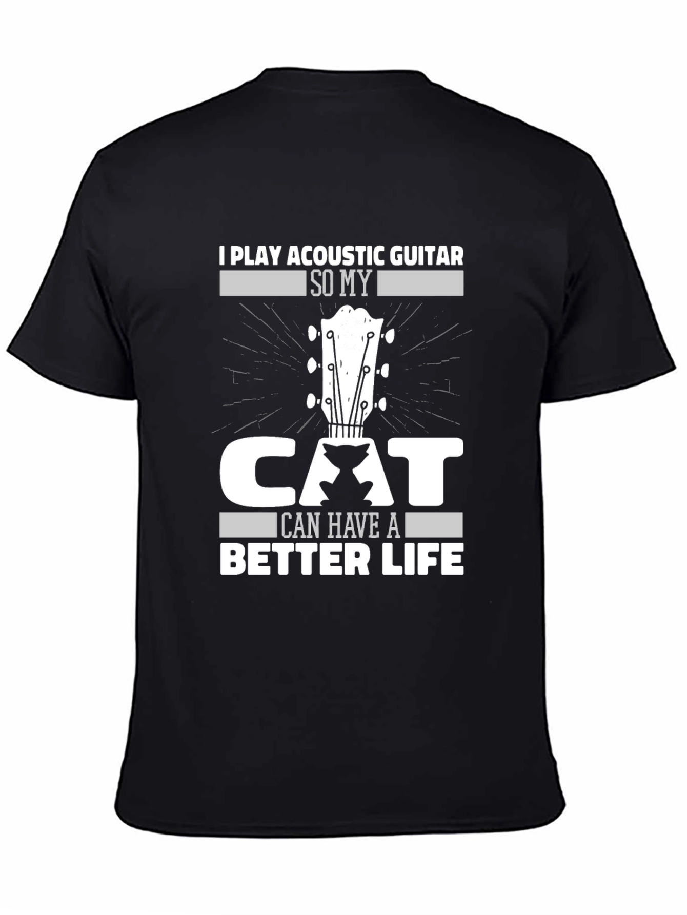 Acoustic Guitar Cat Lover Black T-Shirt