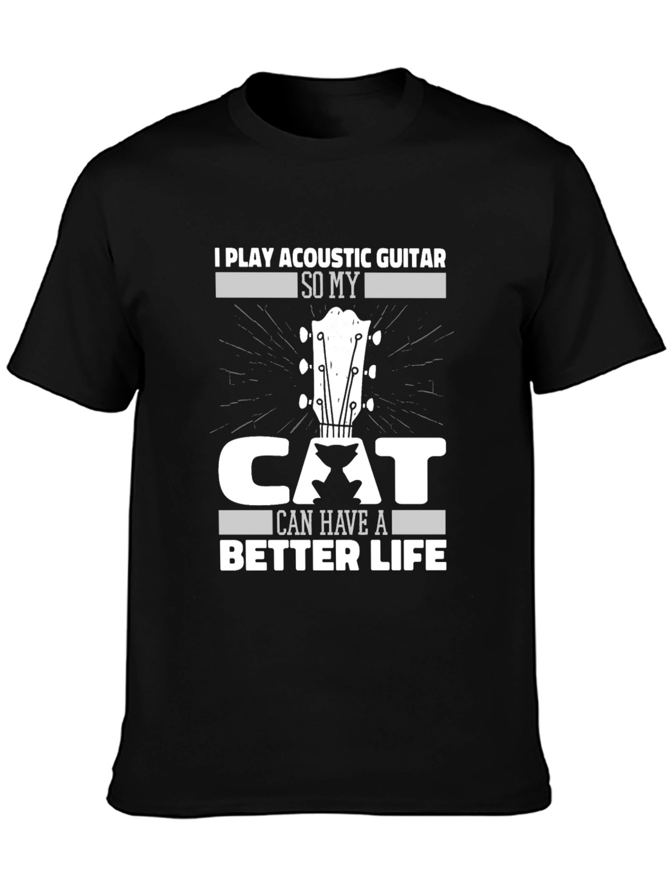 Acoustic Guitar Cat Lover Black T-Shirt