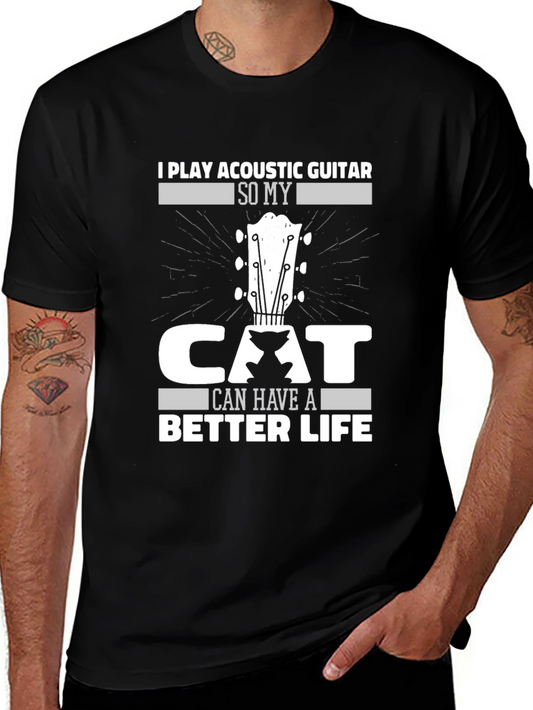 Acoustic Guitar Cat Lover Black T-Shirt