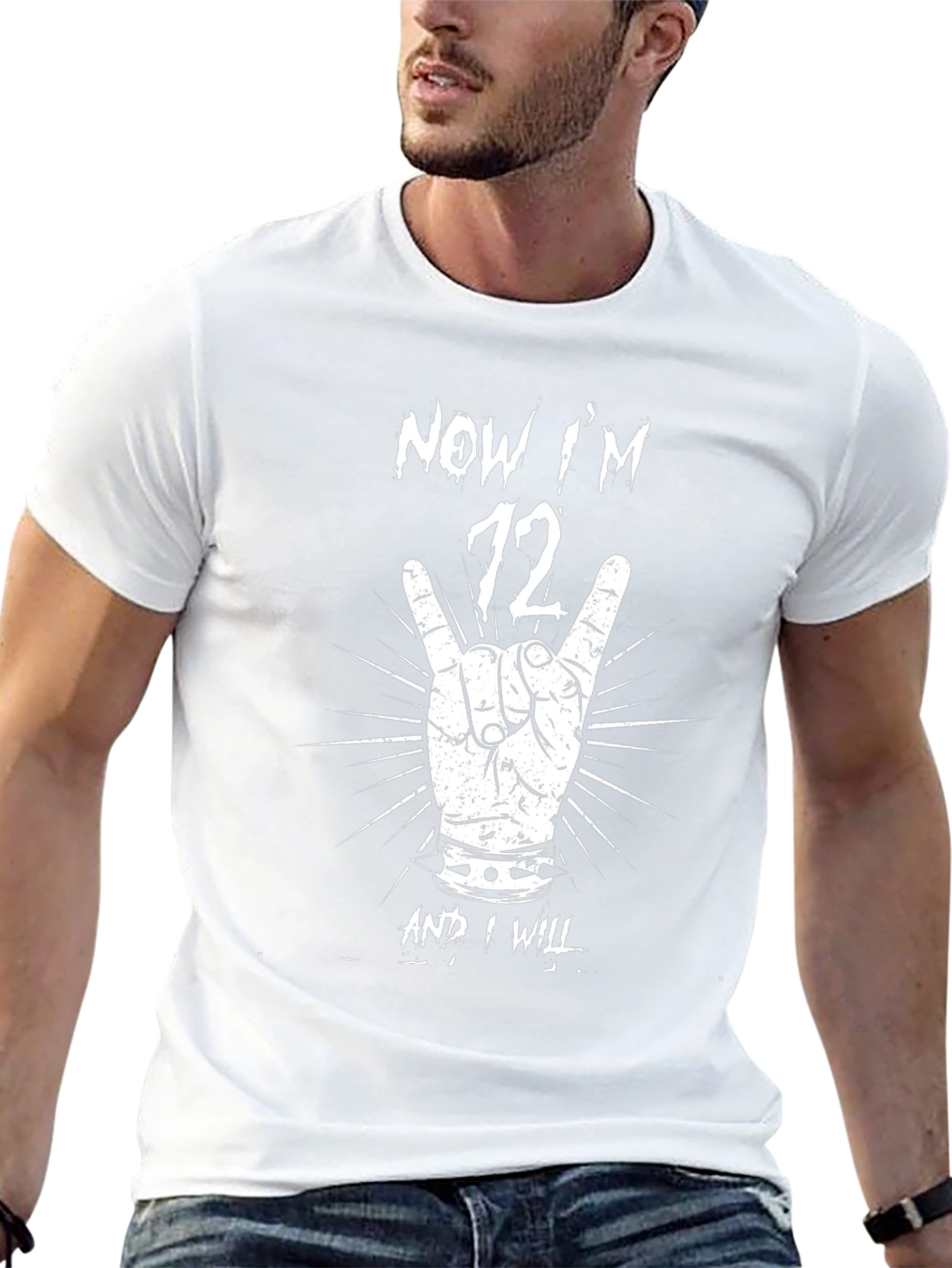 Now Im 72 T-Shirt Rock On Hand Sign
