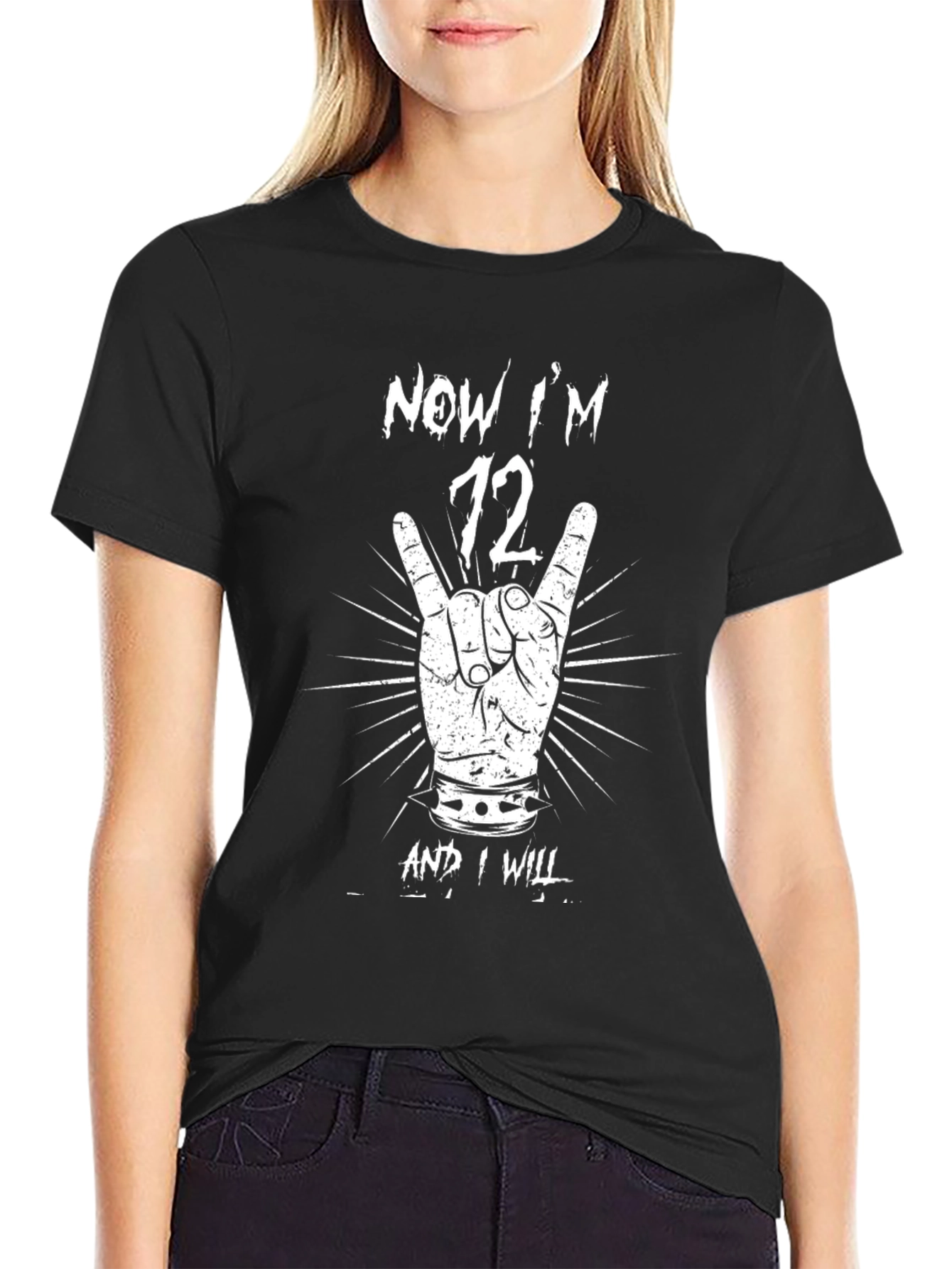 Now Im 72 T-Shirt Rock On Hand Sign