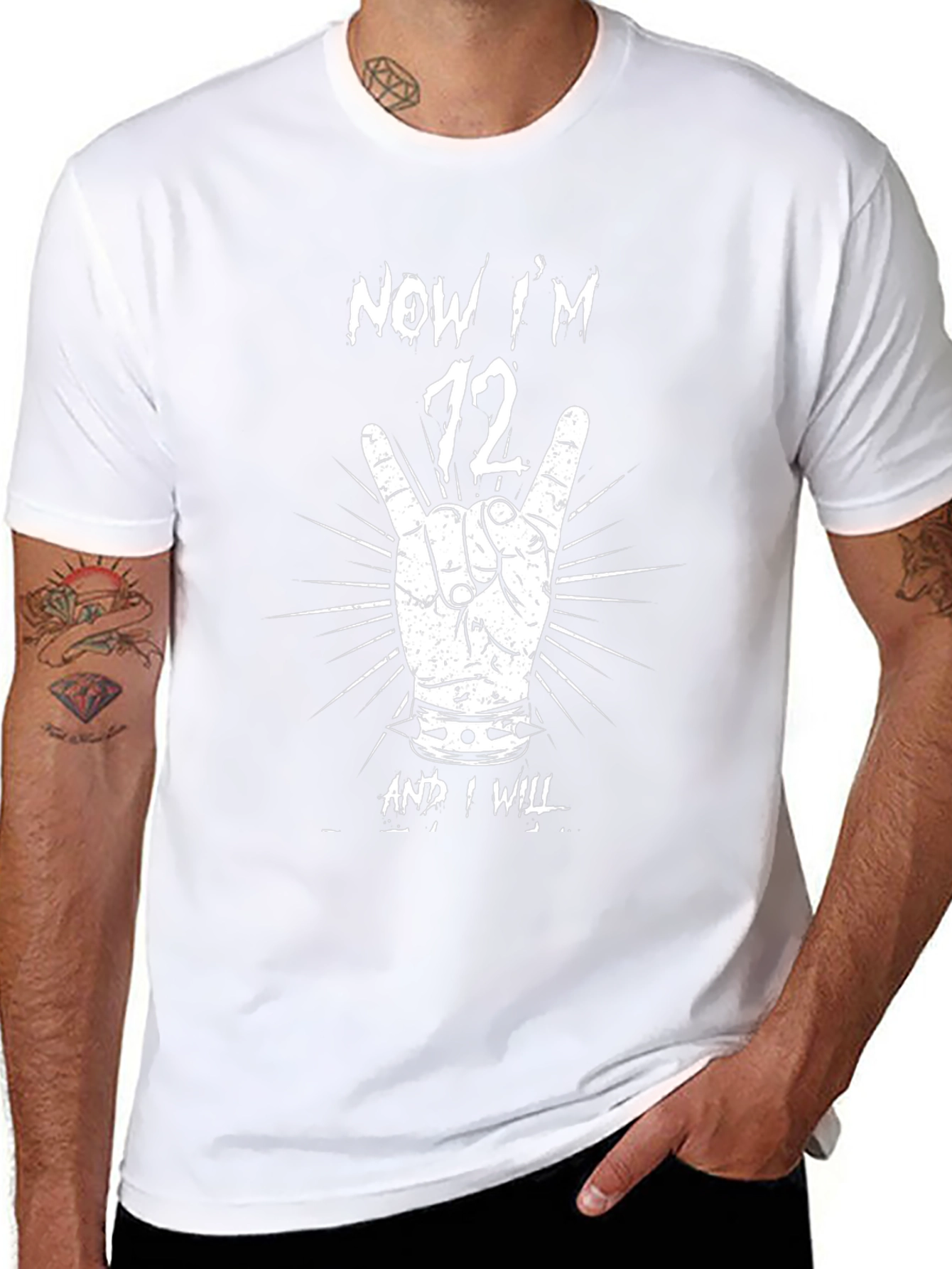 Now Im 72 T-Shirt Rock On Hand Sign