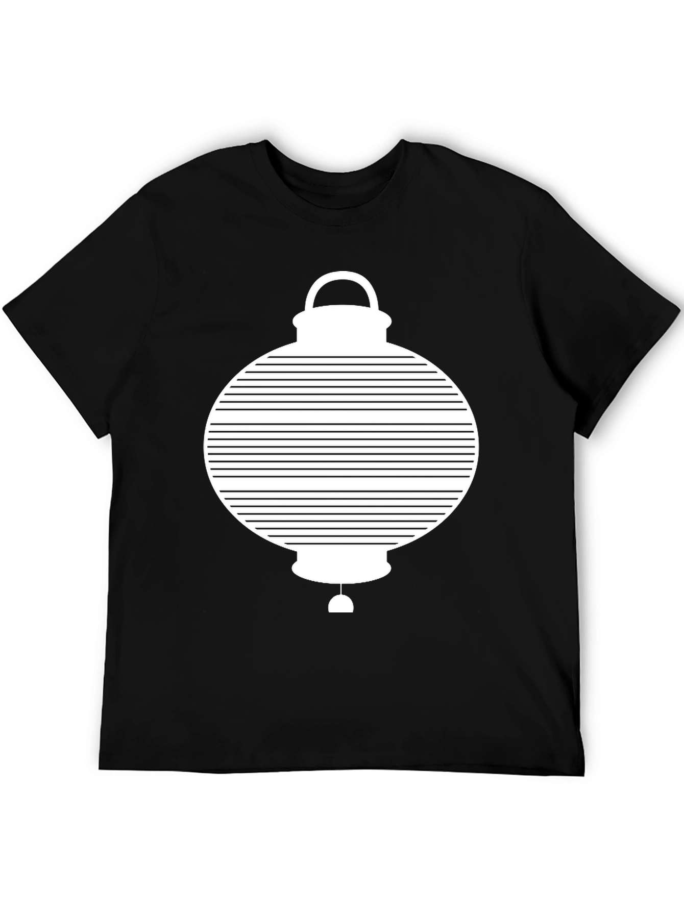 Modern Graphic Lantern Print Black T-Shirt