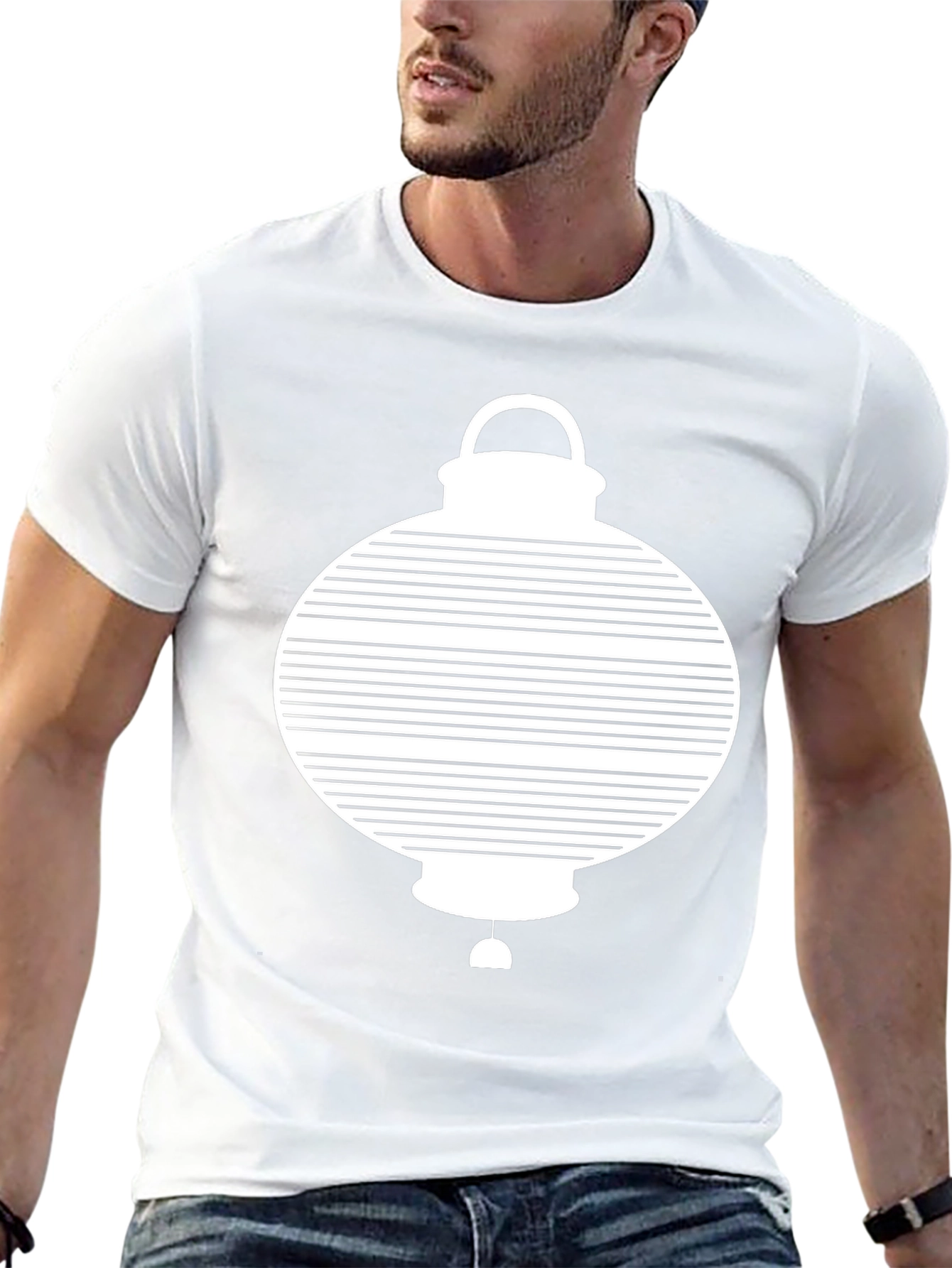 Modern Graphic Lantern Print Black T-Shirt