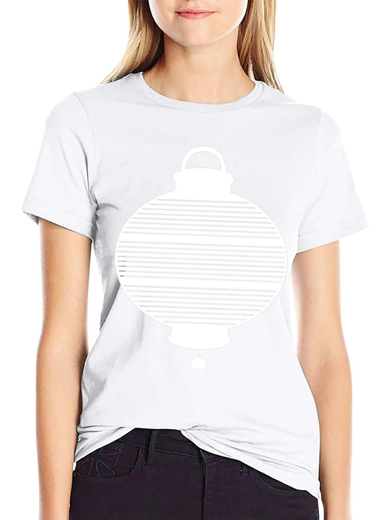 Modern Graphic Lantern Print Black T-Shirt
