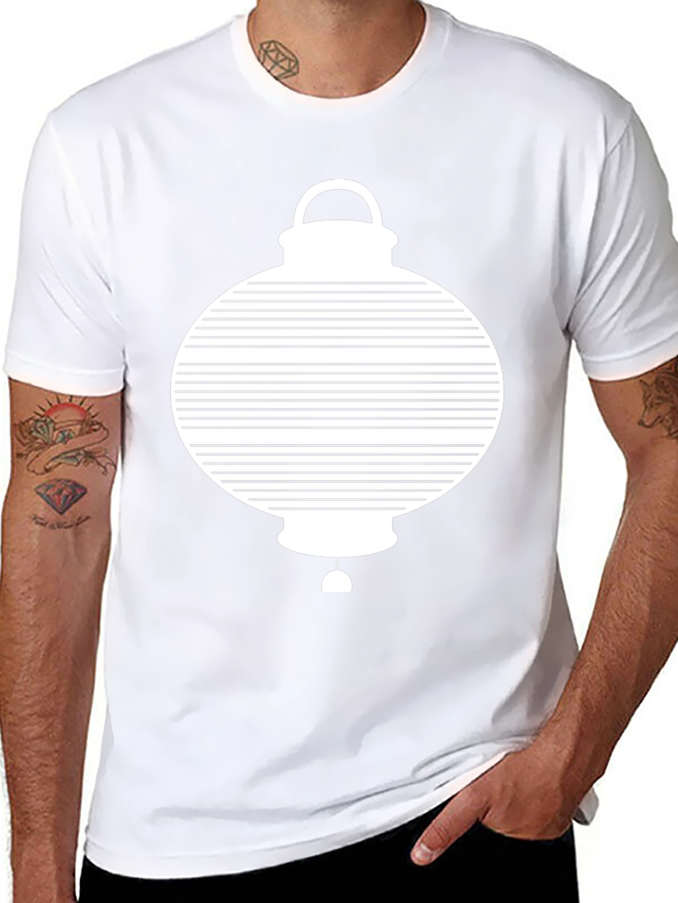 Modern Graphic Lantern Print Black T-Shirt