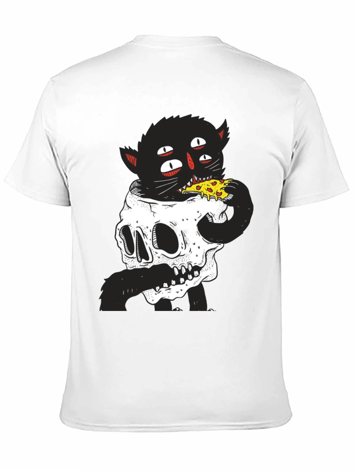 Skull Cat Pizza Black T-Shirt
