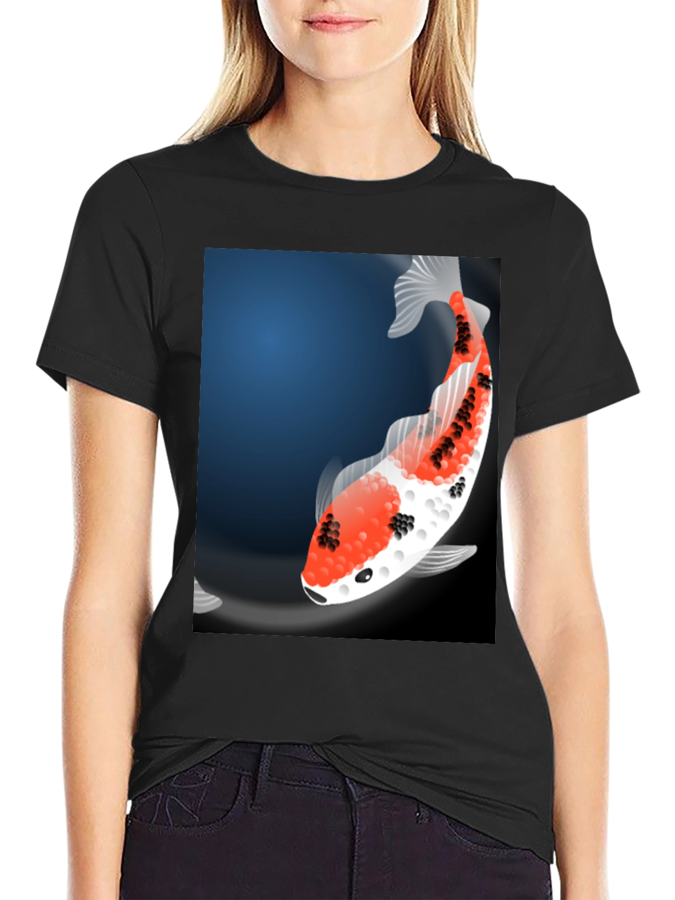 Koi Fish Graphic Tee - Black Casual T-Shirt