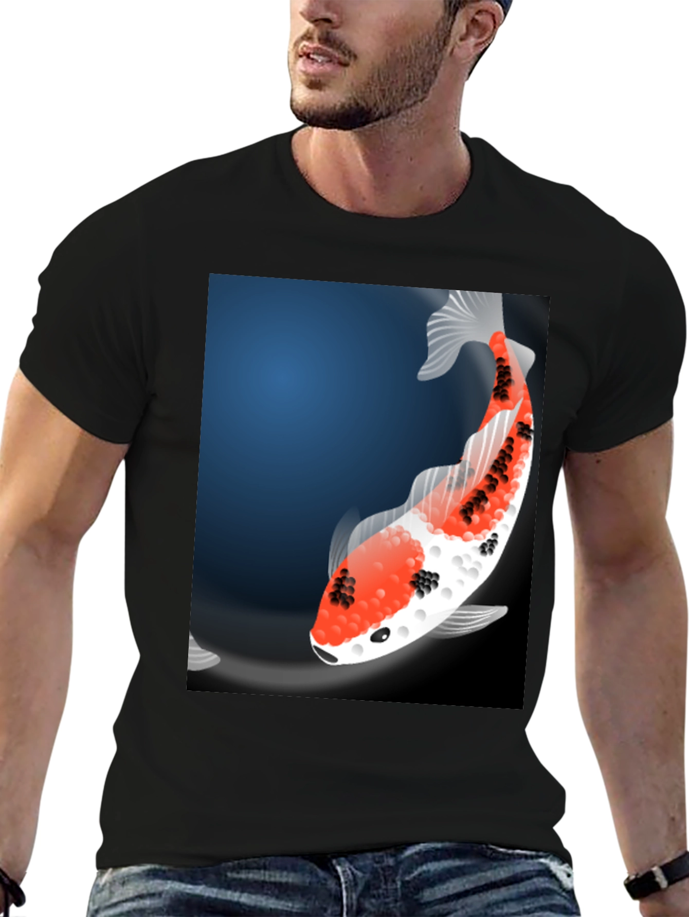 Koi Fish Graphic Tee - Black Casual T-Shirt