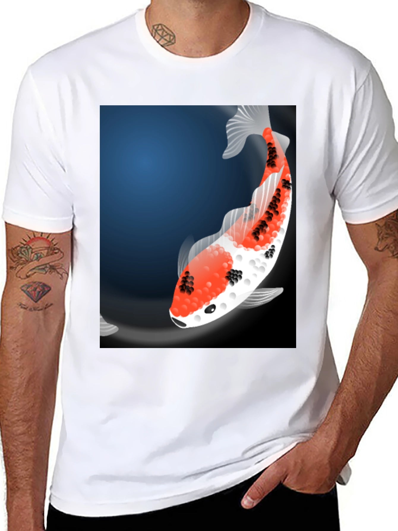 Koi Fish Graphic Tee - Black Casual T-Shirt