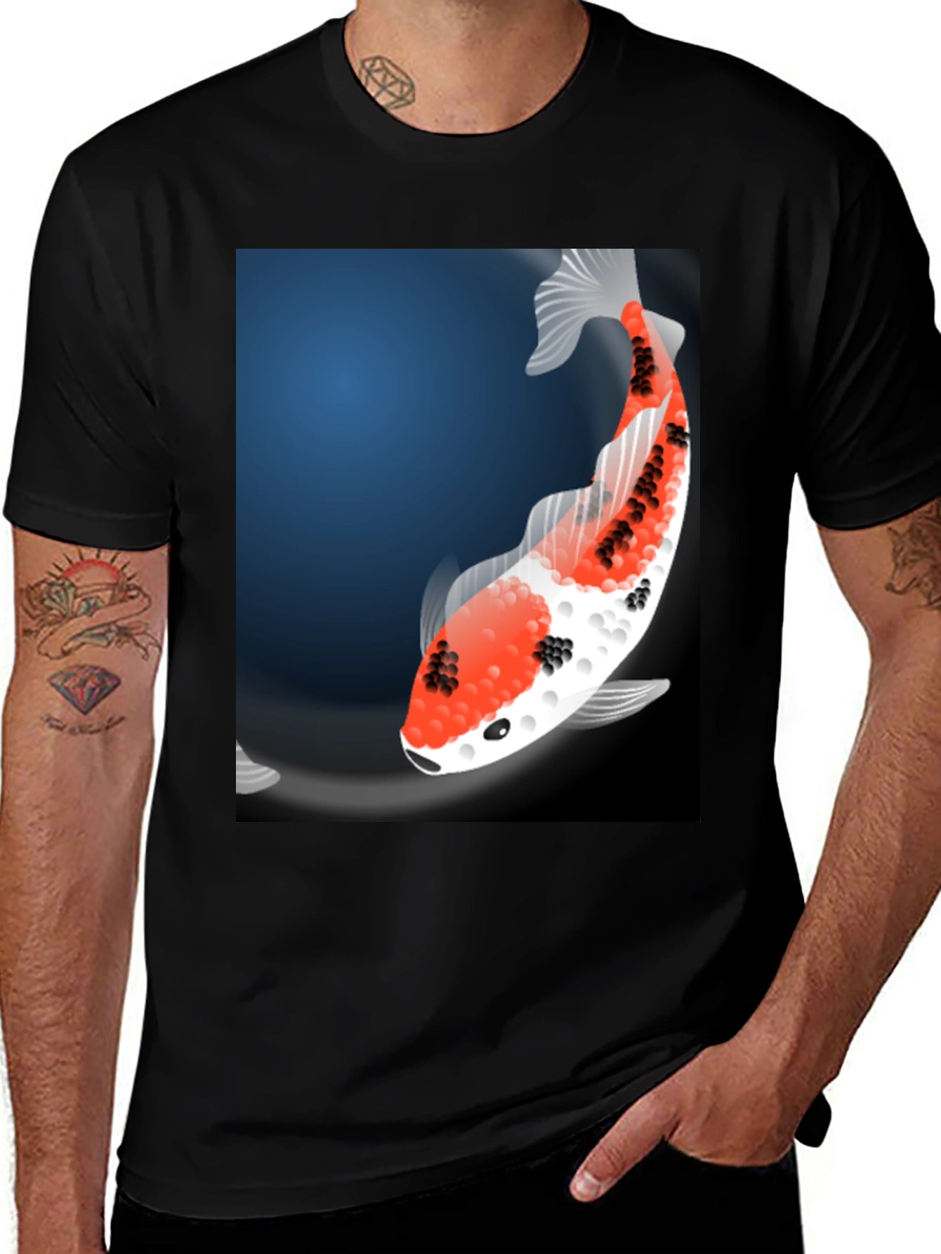 Koi Fish Graphic Tee - Black Casual T-Shirt