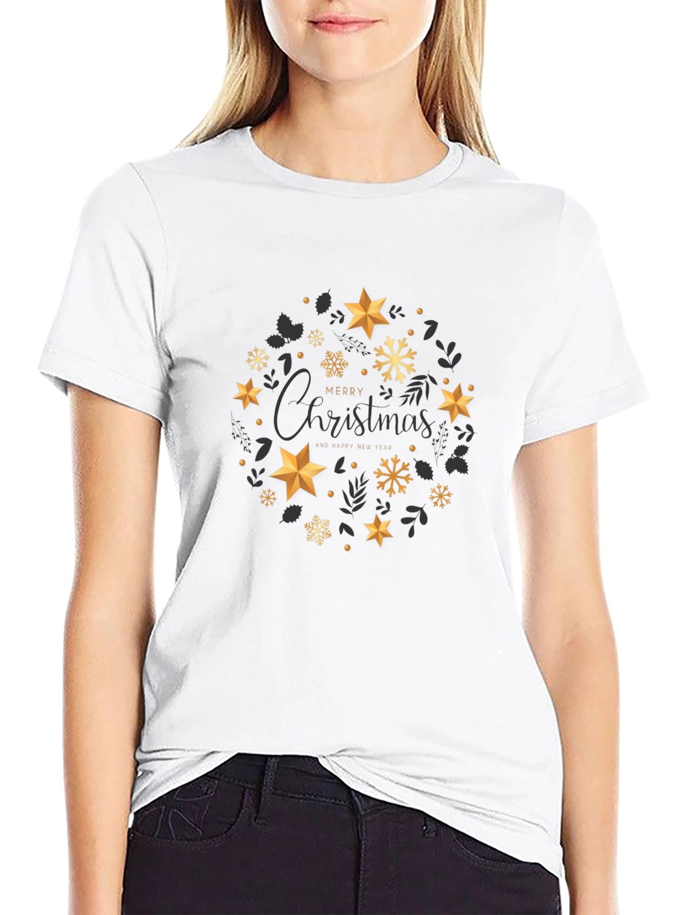 Festive Christmas Star Wreath Graphic Tee